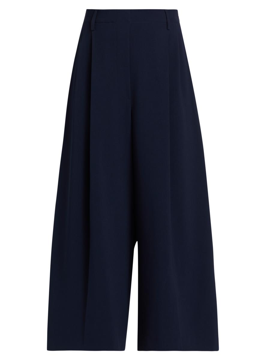 Leset Arielle Pleated Cropped Cady Wide-leg Pants In Blue