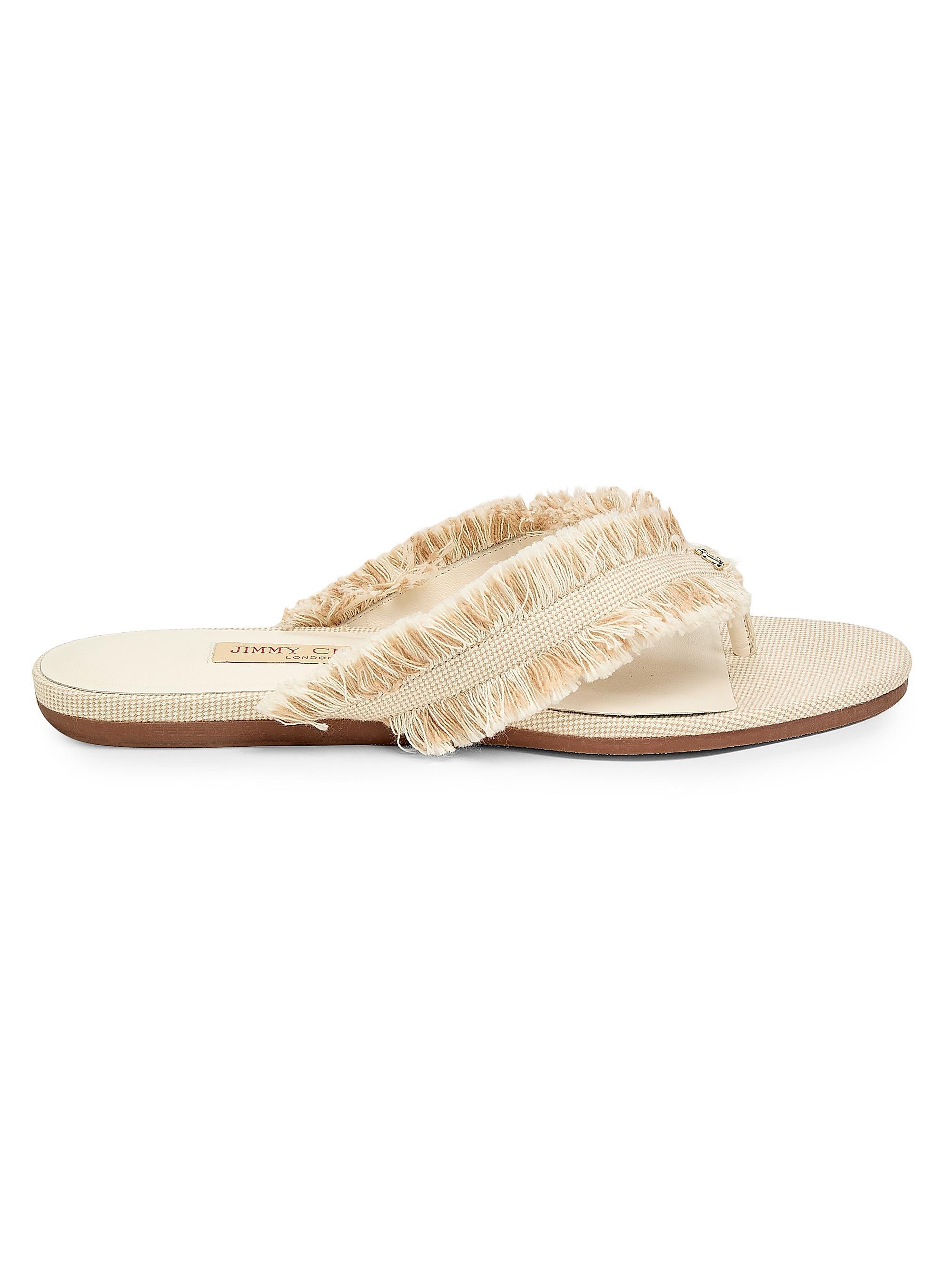 Jimmy Choo Women's Riviera Bay Frayed Flecked Canvas Sandals - Almond Mix