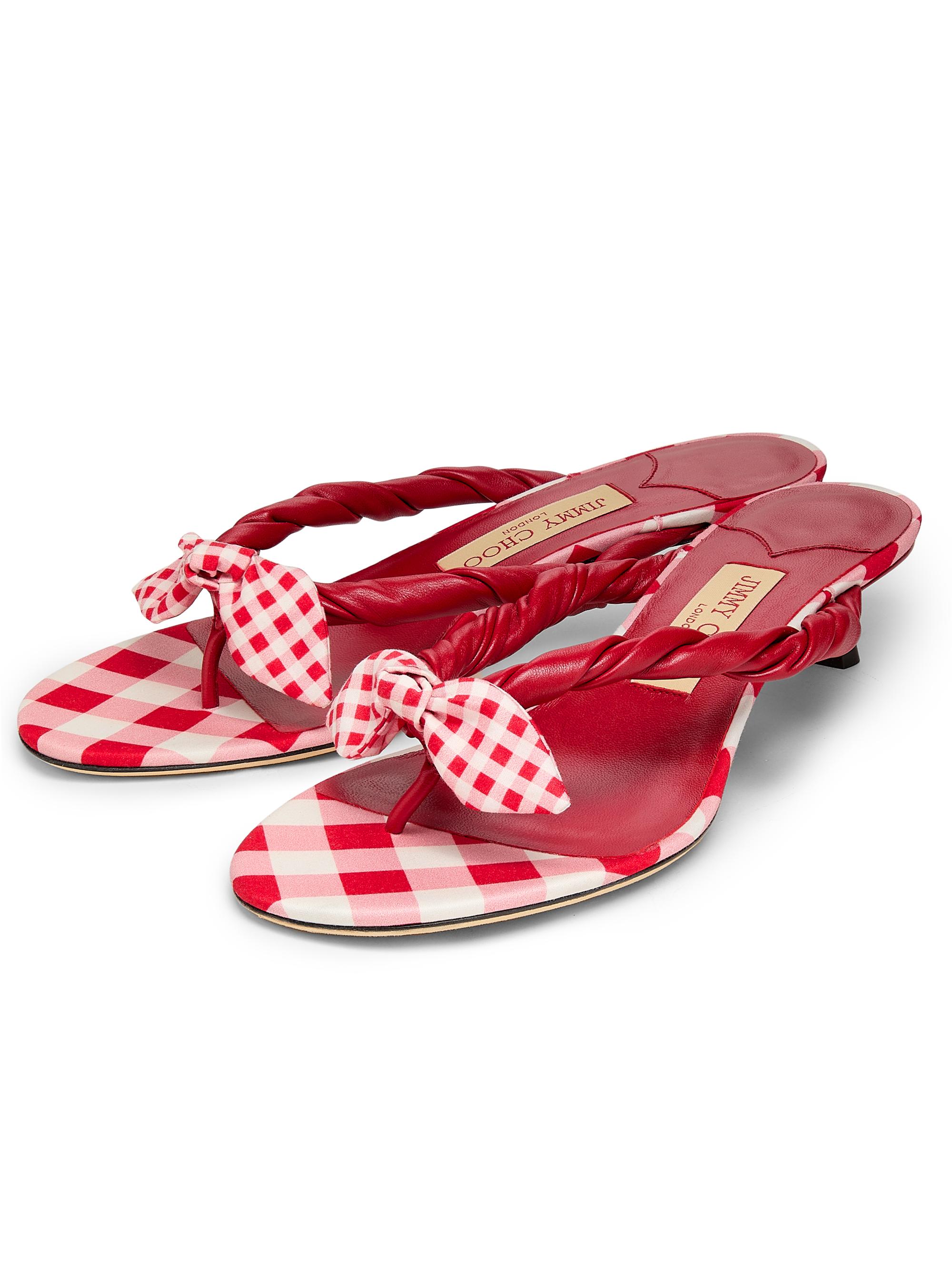 Jimmy Choo Riviera Liss 35MM Gingham & Leather Kitten-Heel Sandals