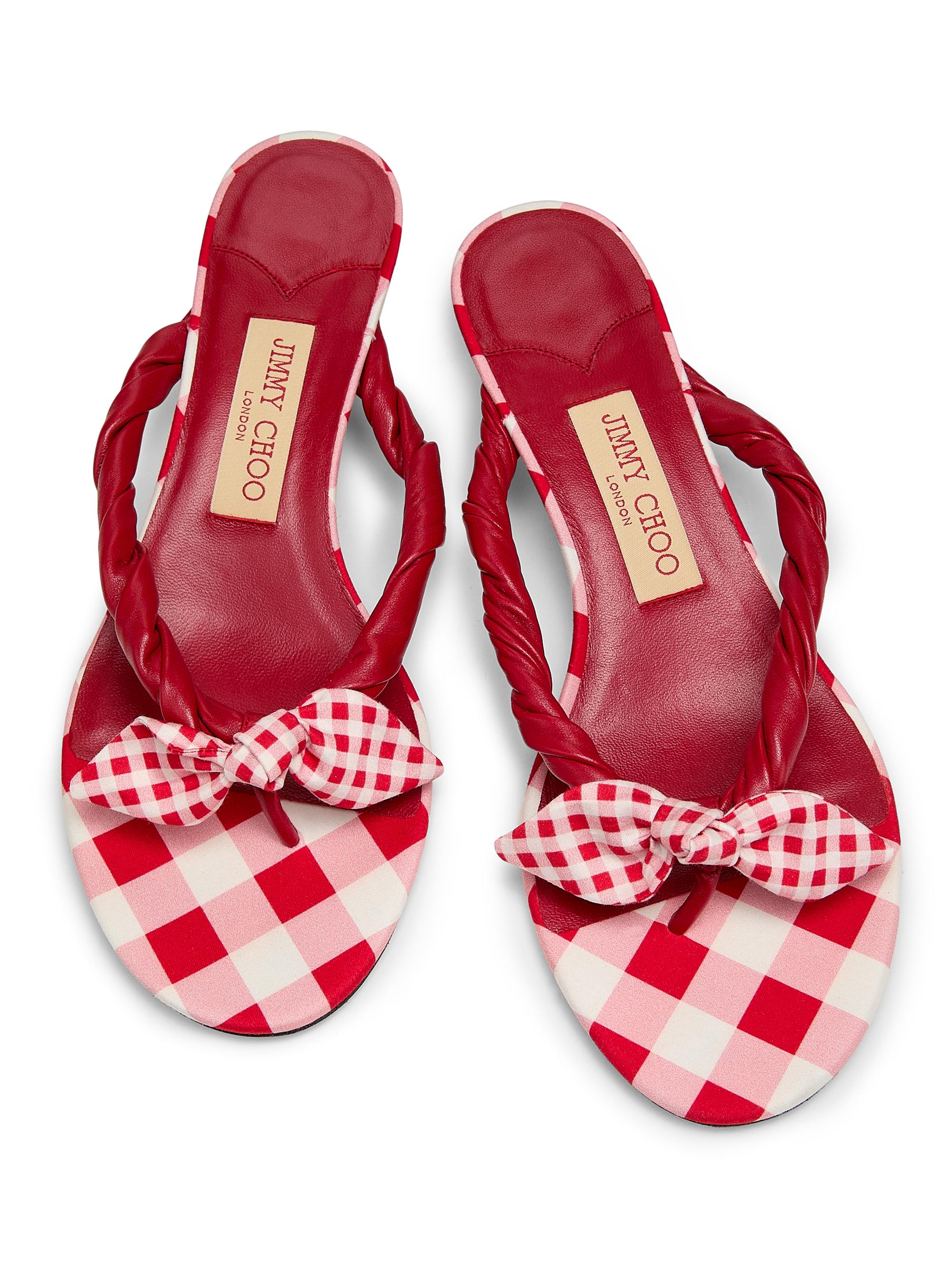 Jimmy Choo Riviera Liss 35MM Gingham & Leather Kitten-Heel Sandals