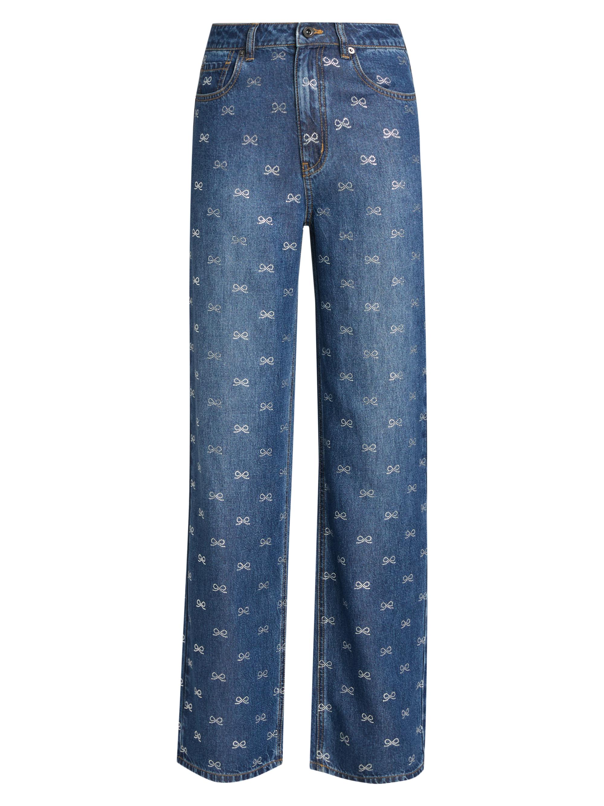 Self-Portrait Women's Printed Straight-Leg High-Rise Jeans - Blue