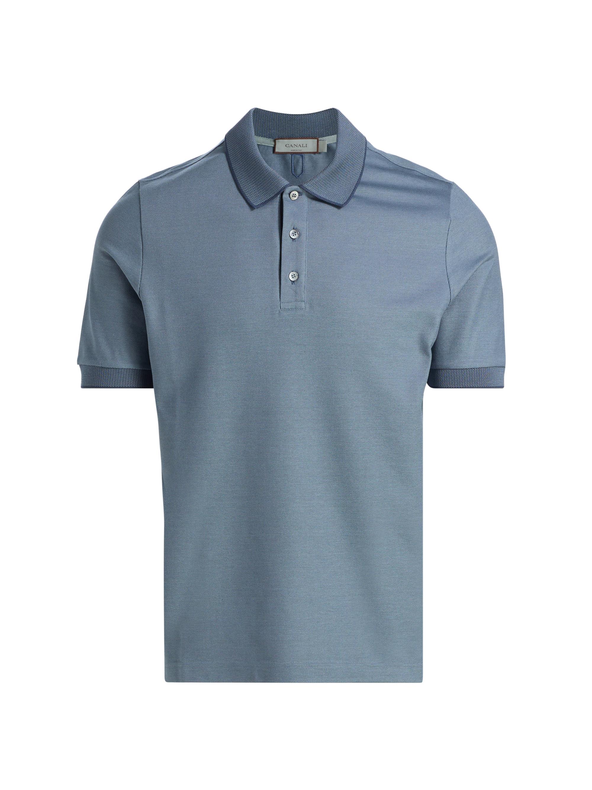 Canali Men's Cotton Pique Polo Shirt - Blue