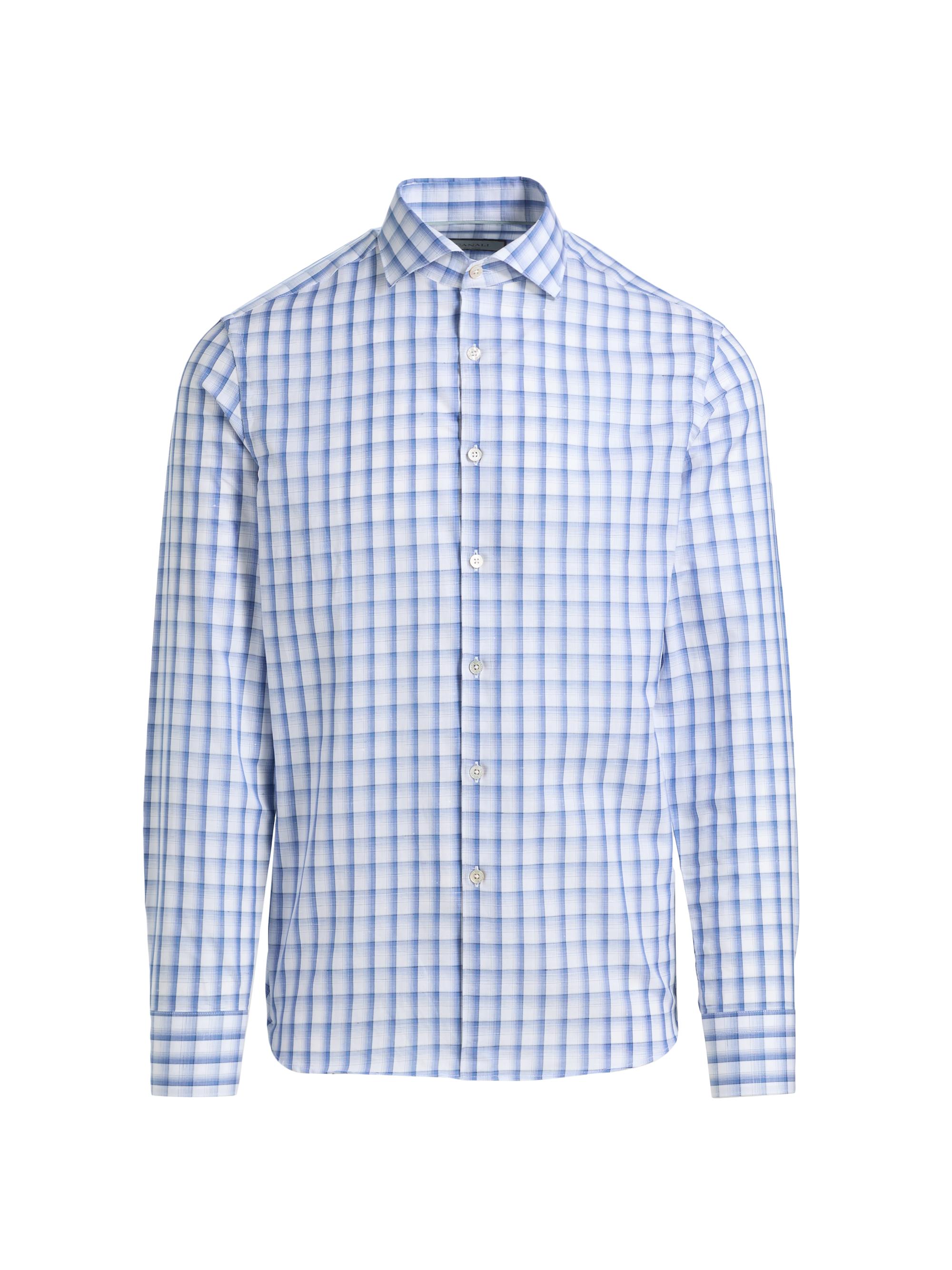 Canali Men's Plaid Cotton-Linen Sport Shirt - Blue - Men's Clothing