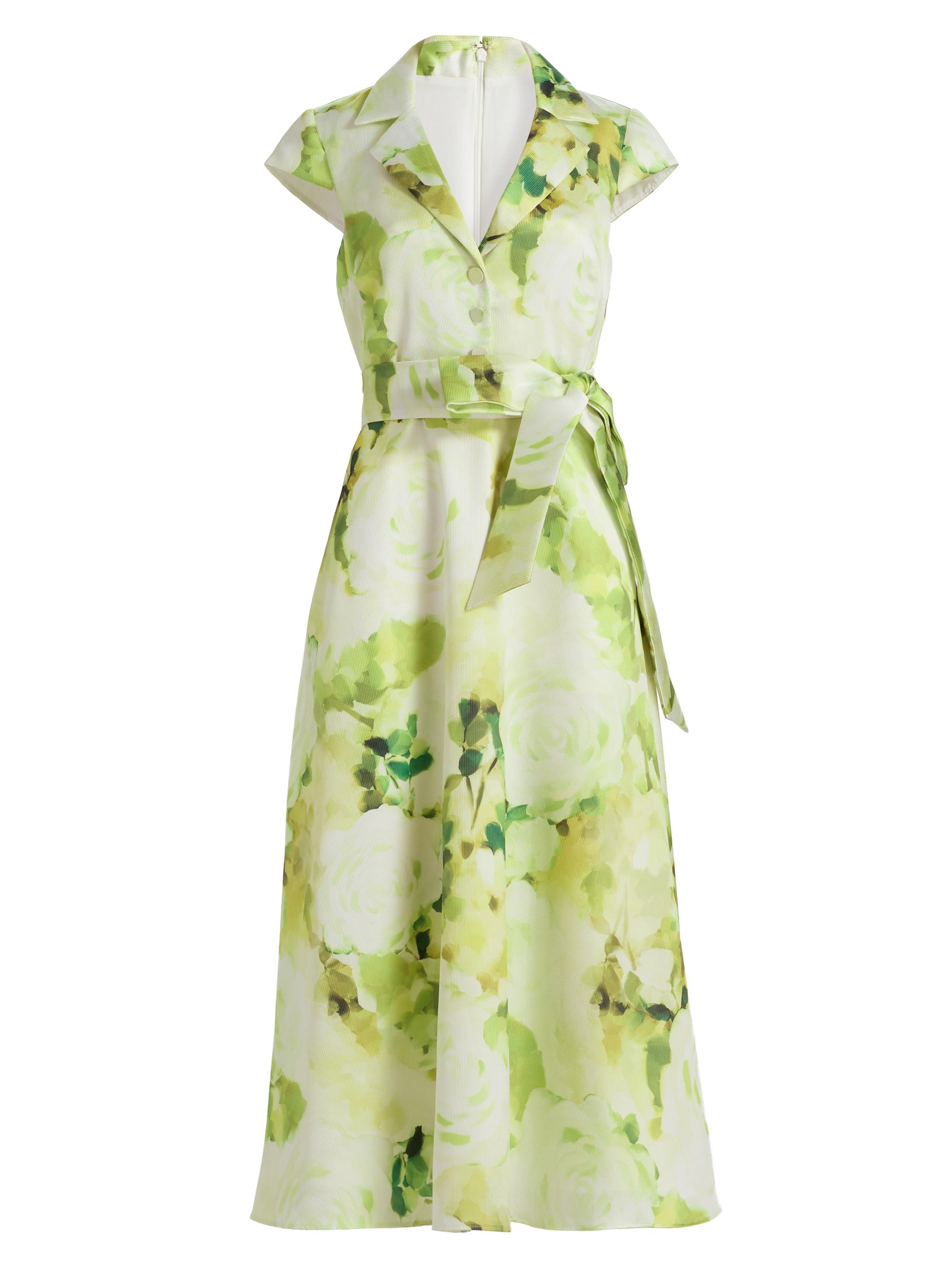 Belted Floral A-Line Midi-Dress