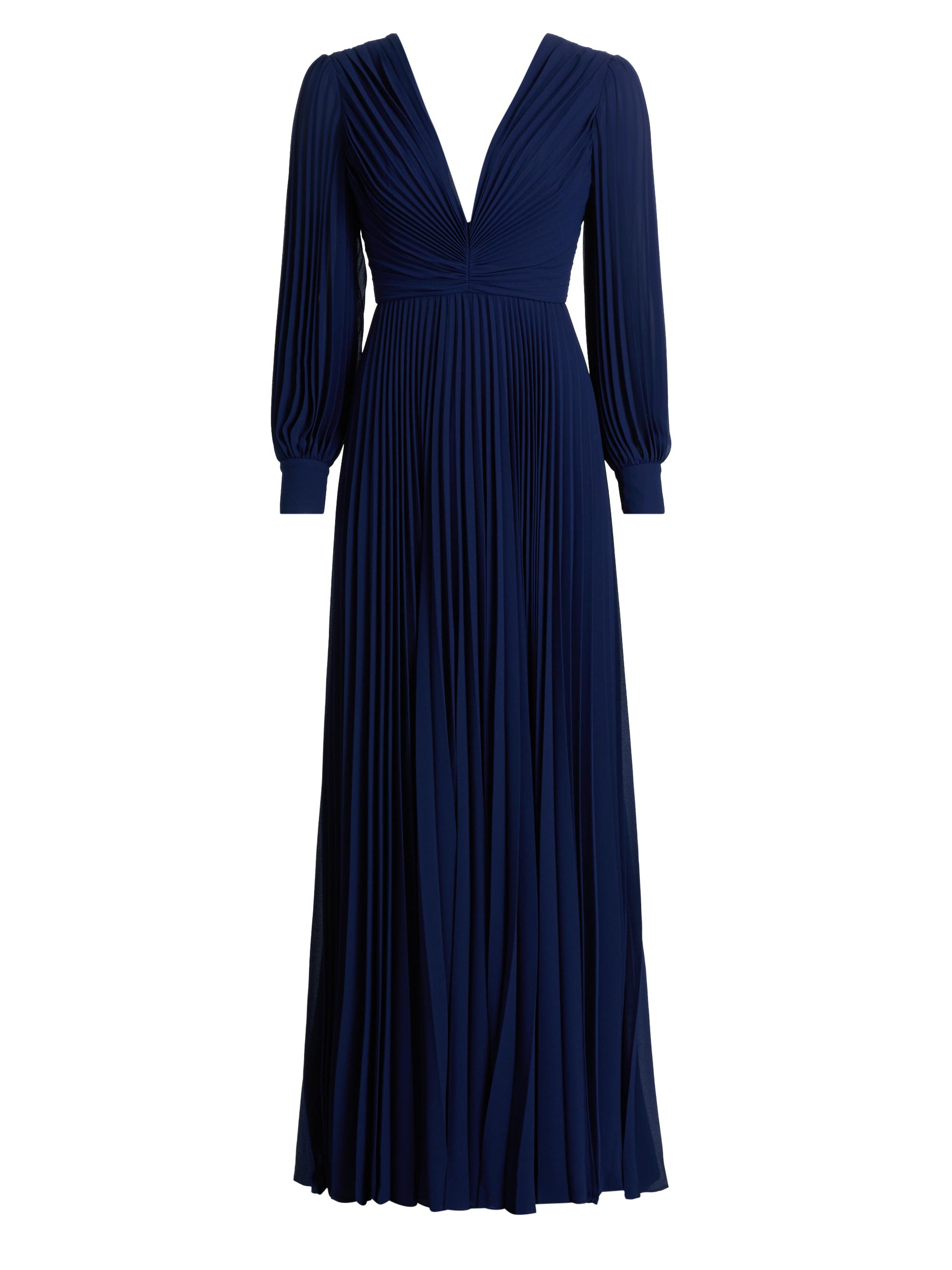 Badgley Mischka Women's Sunburst Pleated A-Line Gown - Navy
