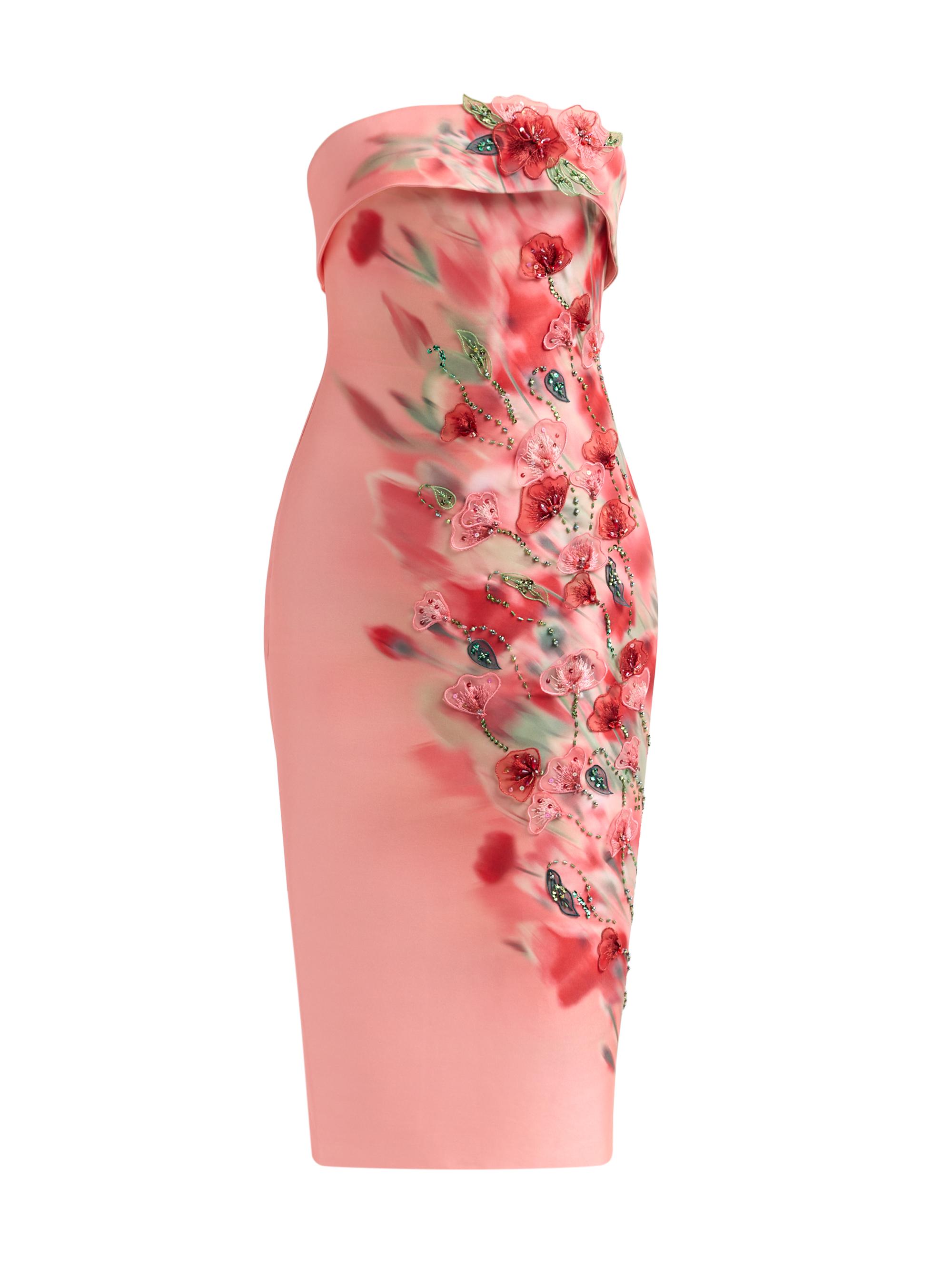 Badgley Mischka Women's Floral-Embroidred Embellished Mikado Cocktail Midi-Dress - Pink Multi