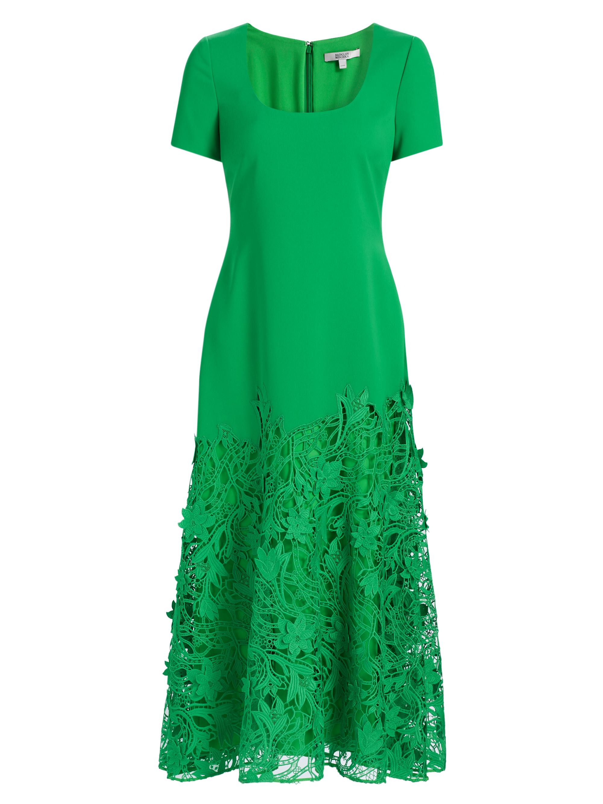 Badgley Mischka Women's Crepe Guipure Lace Cocktail Dress - Emerald