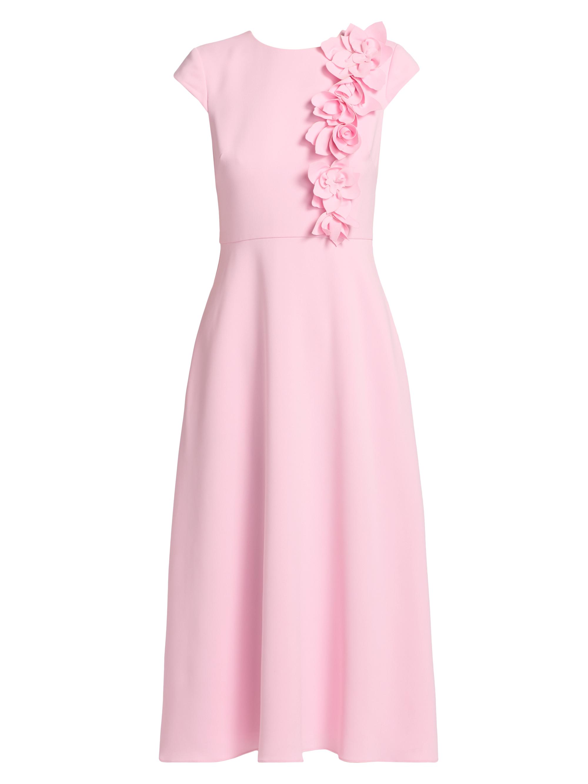 Floral Appliqué Cap-Sleeve Midi-Dress