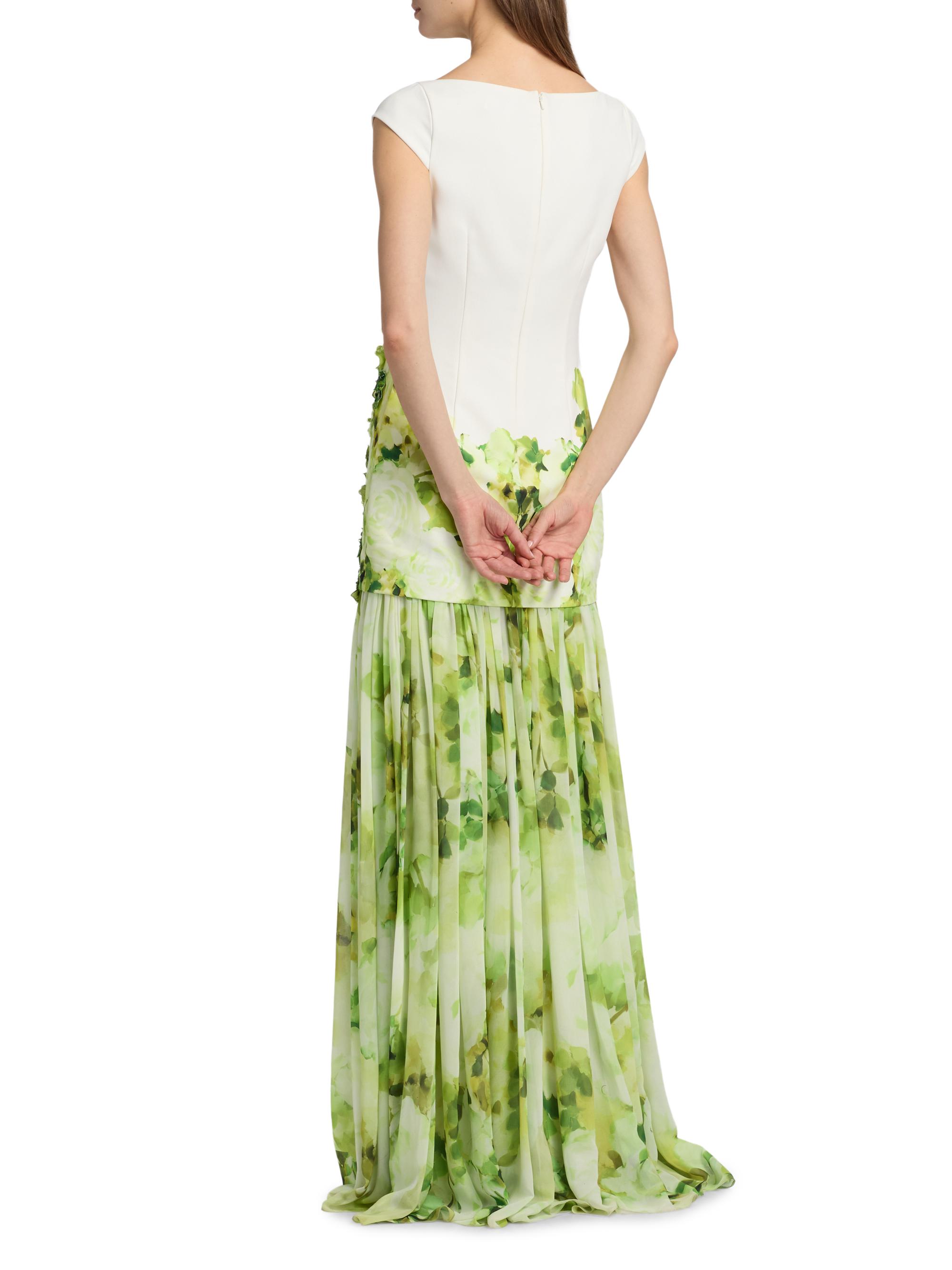 Badgley Mischka Floral Appliqu Drop-Waist Gown | Saks Fifth Avenue