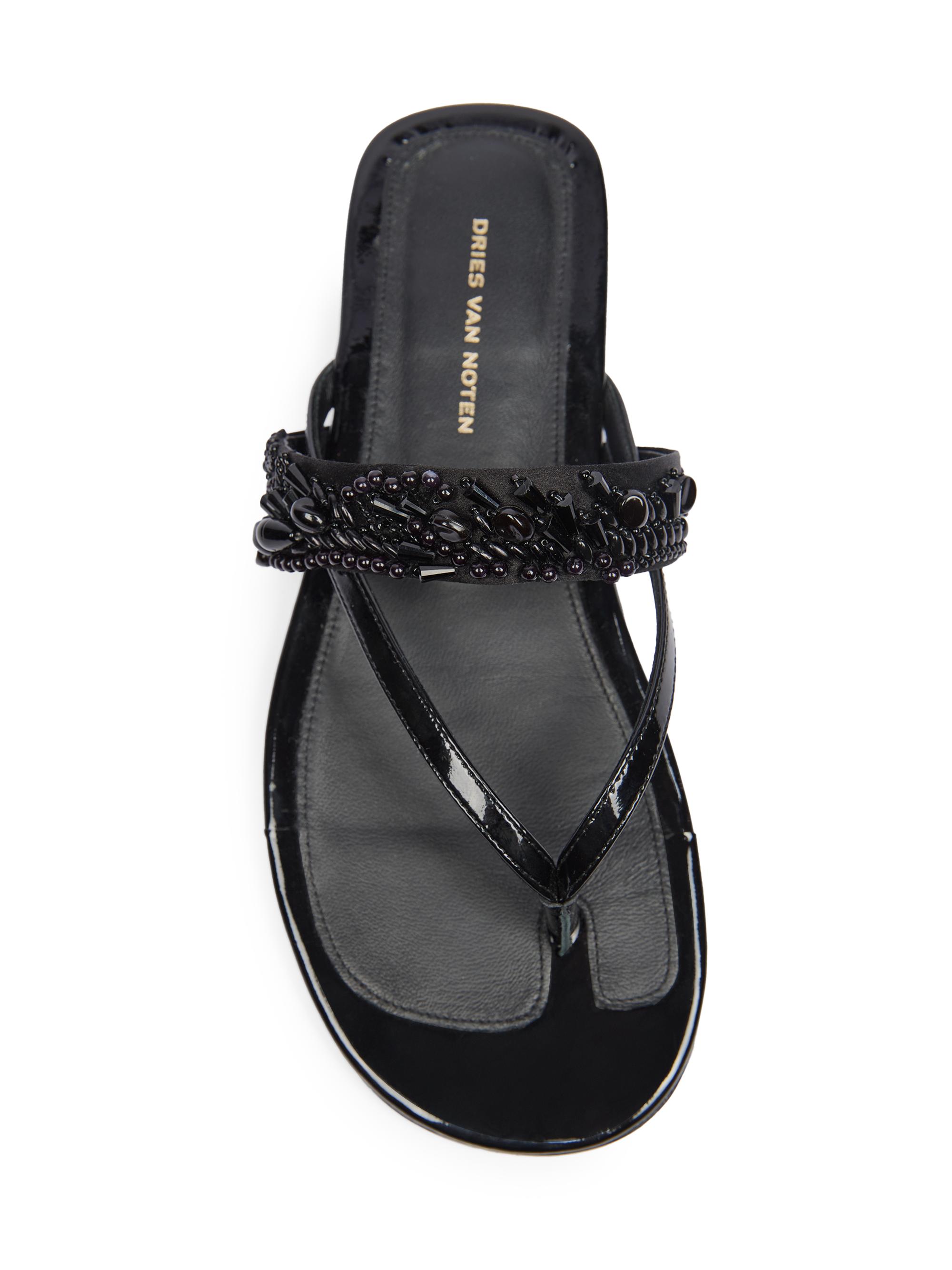 Dries Van Noten Beaded Leather Thong Sandals | Saks Fifth Avenue