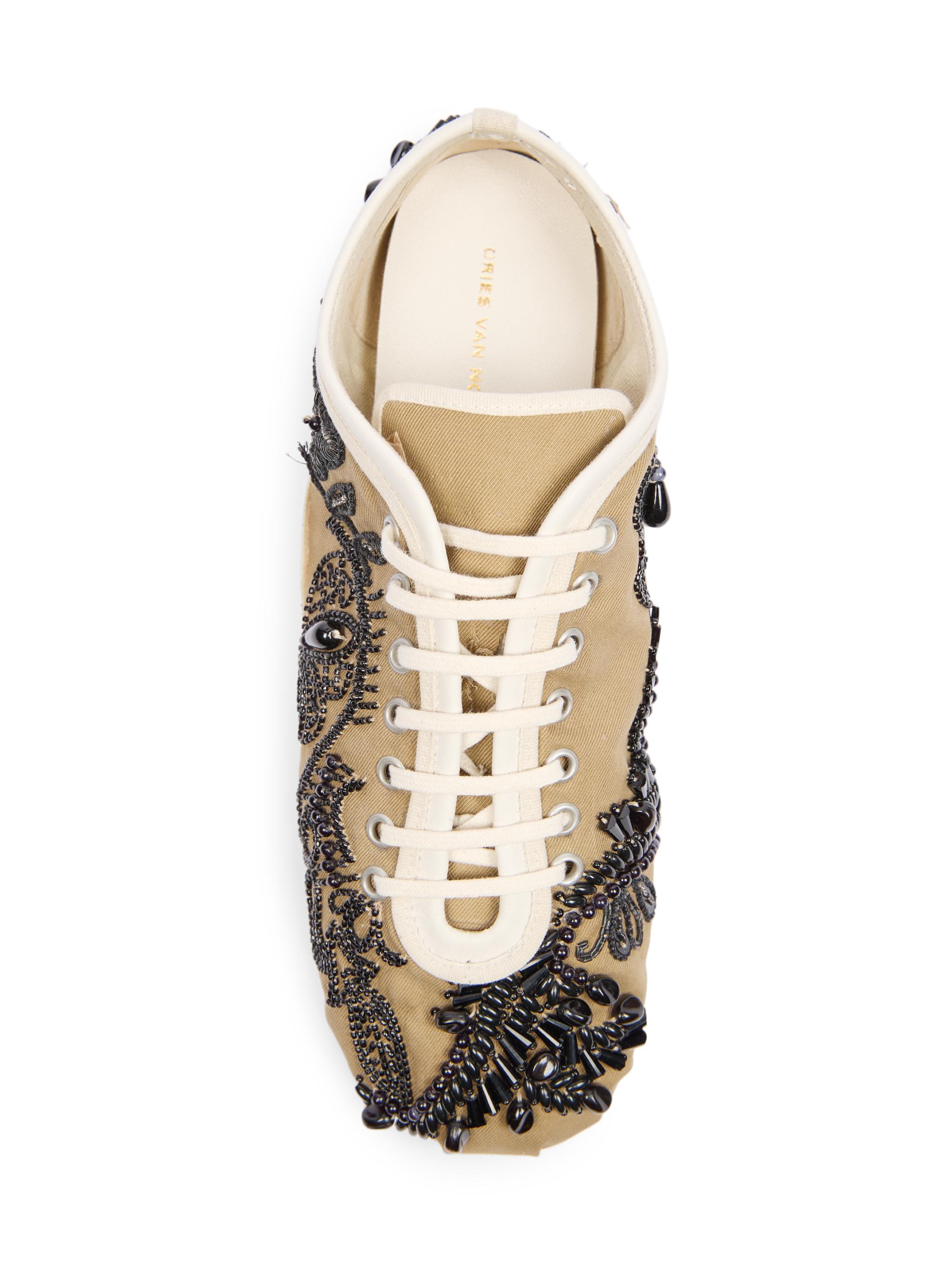 Dries Van Noten Beaded Cotton Canvas Low-Top Sneakers | Saks Fifth