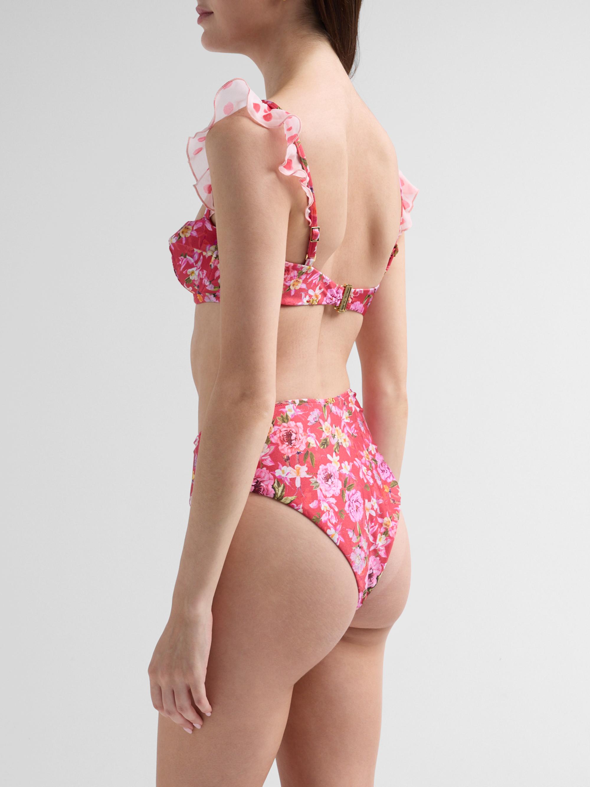 PatBO Women's Peony Print High-Waisted Bikini Bottom - Red | Thumbnail 3
