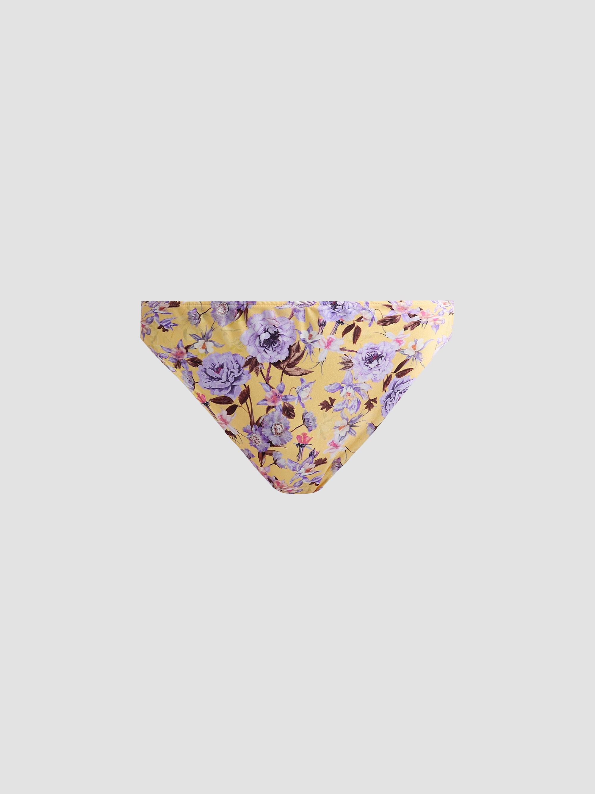 PatBO Women's Peony Print High-Waisted Bikini Bottom - Yellow