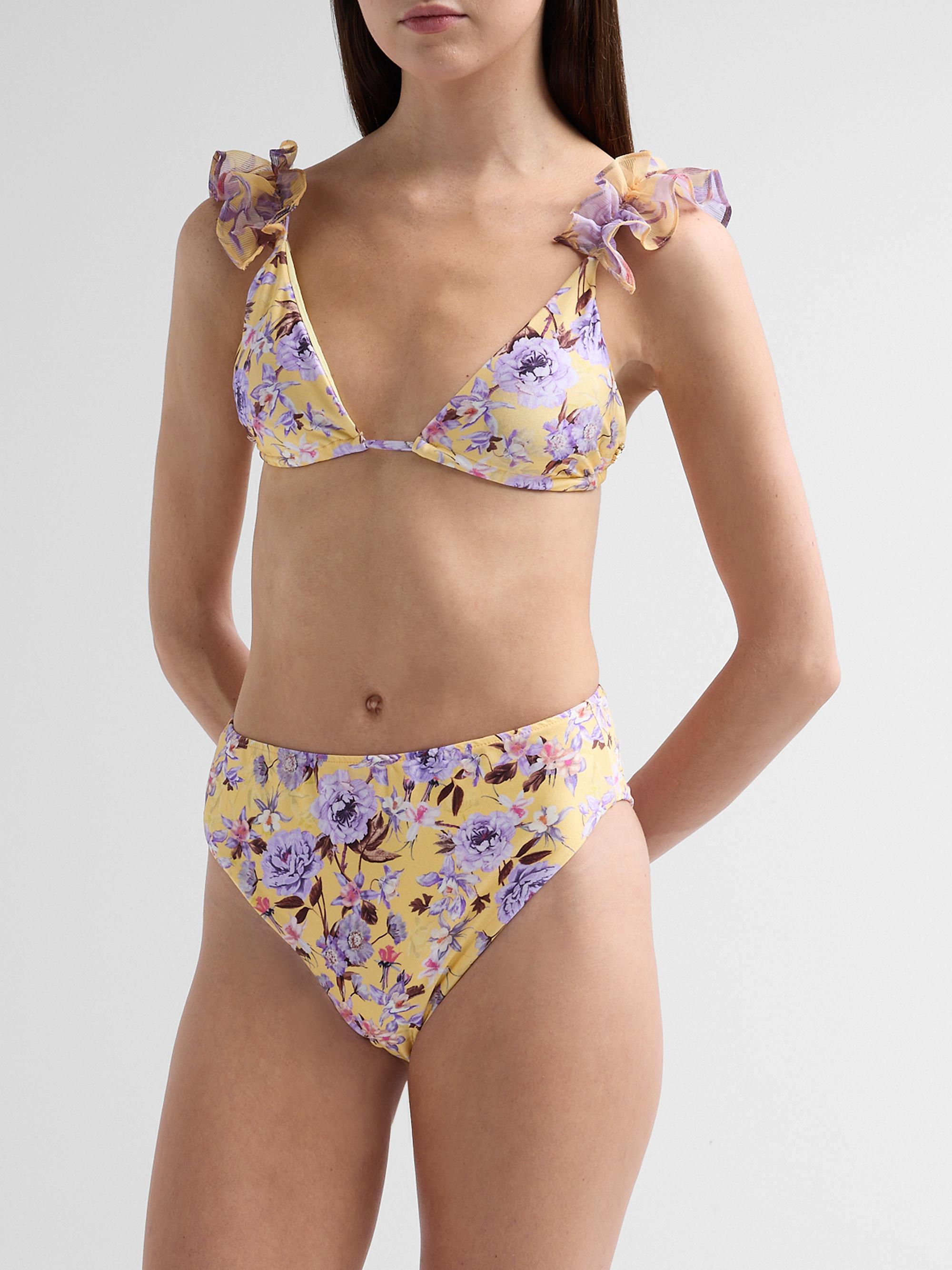 PatBO Women's Peony Print High-Waisted Bikini Bottom - Yellow | Thumbnail 3