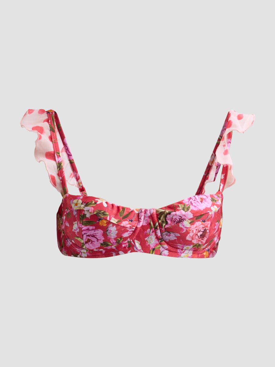Patbo Women's Peony Print Balconette Bikini Top In Red