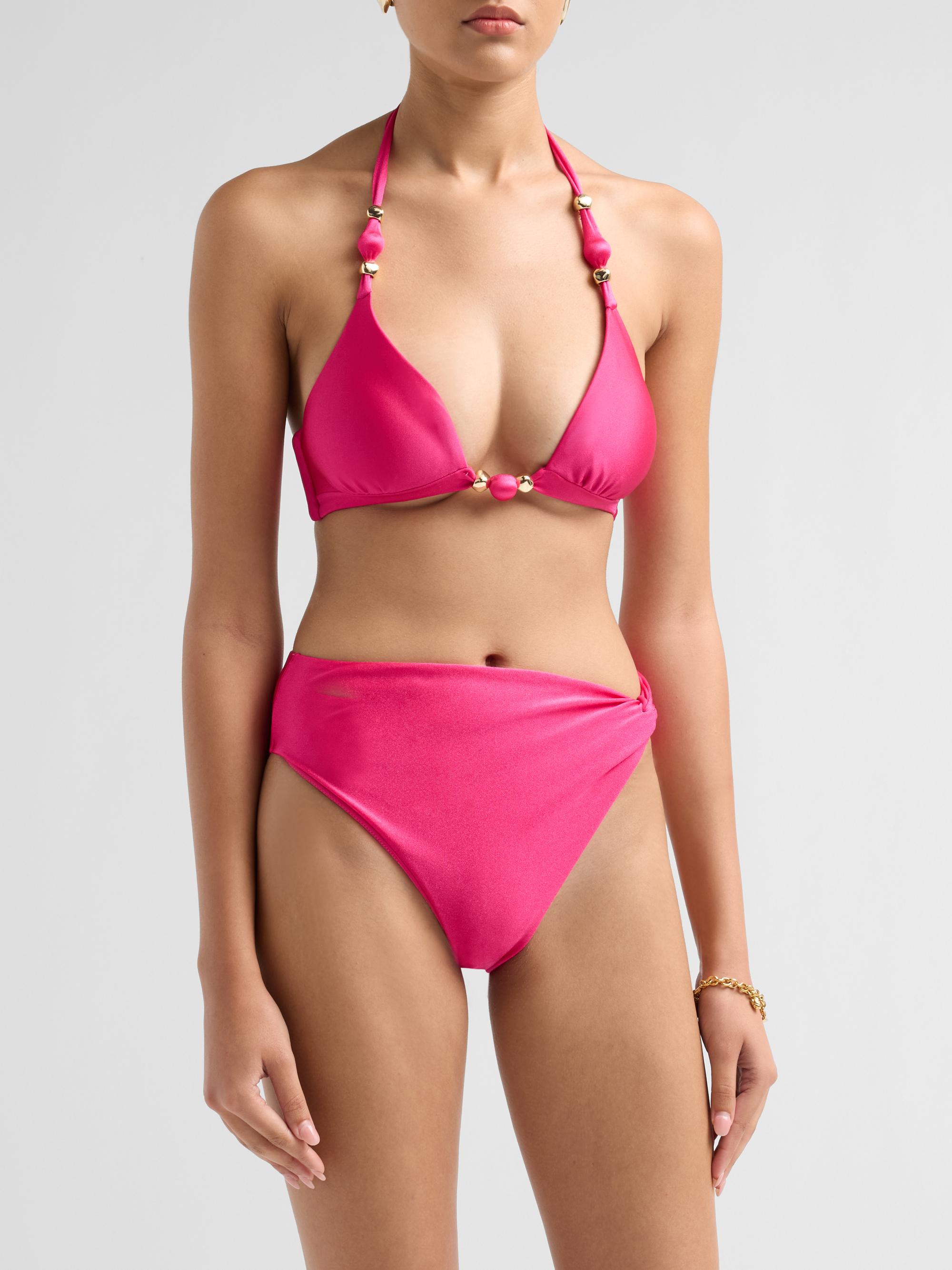 PatBO Women's Aurora High-Waisted Bikini Bottom - Pink | Thumbnail 4