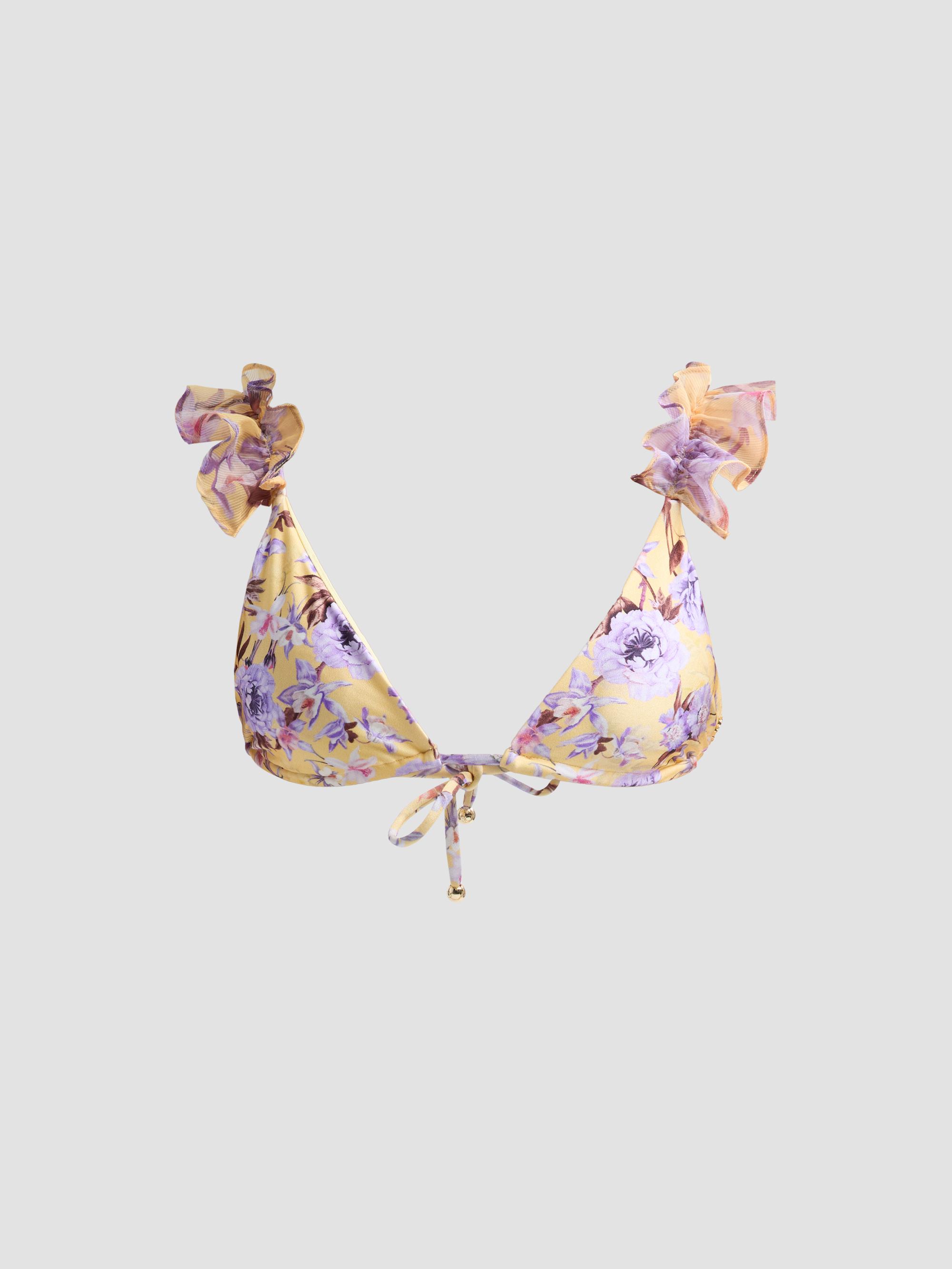 PatBO Women's Peony Print Flower-Embellished Bikini Top - Yellow