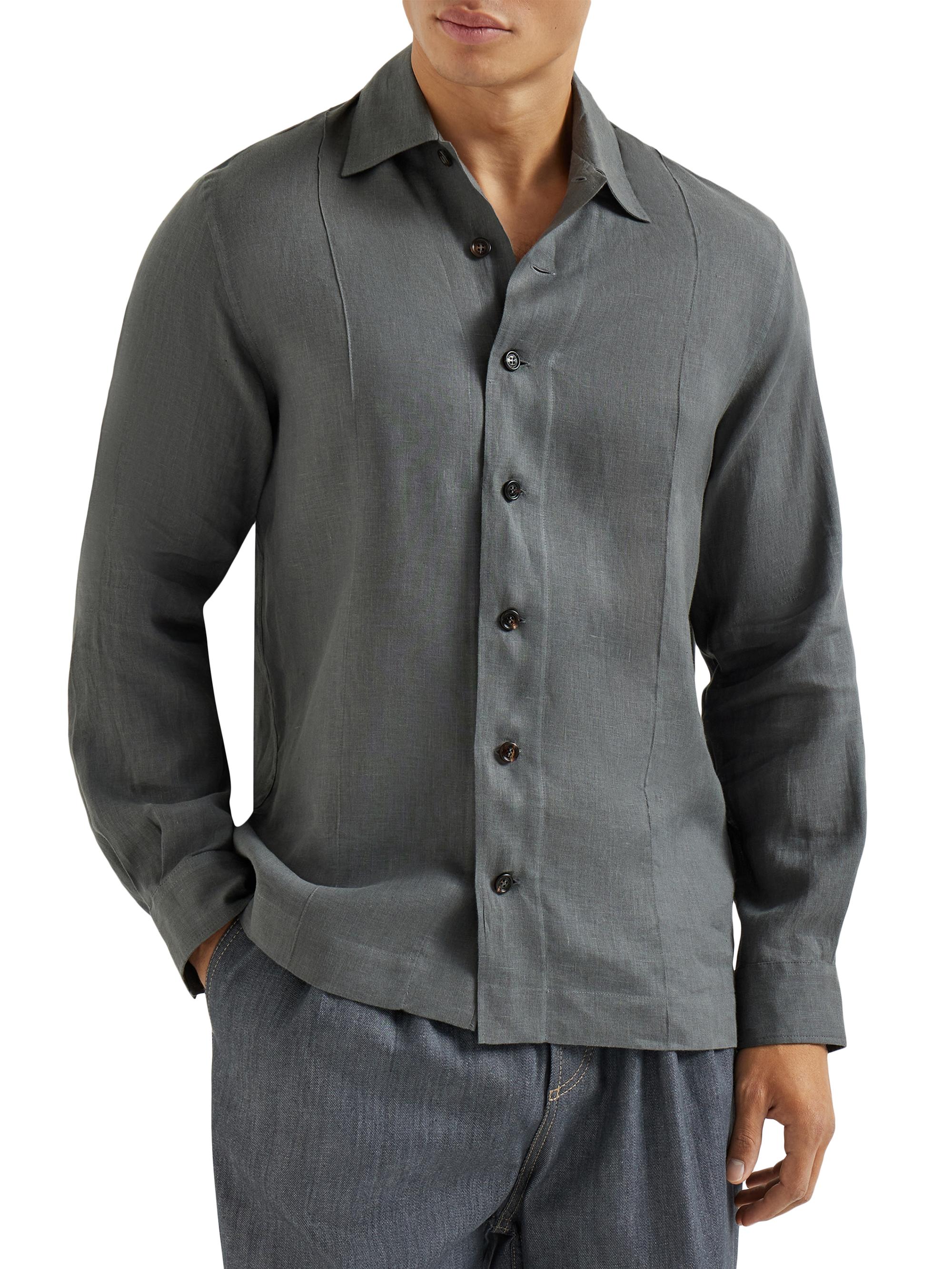 Brunello Cucinelli Linen Easy Fit Shirt with Crête Details | Saks