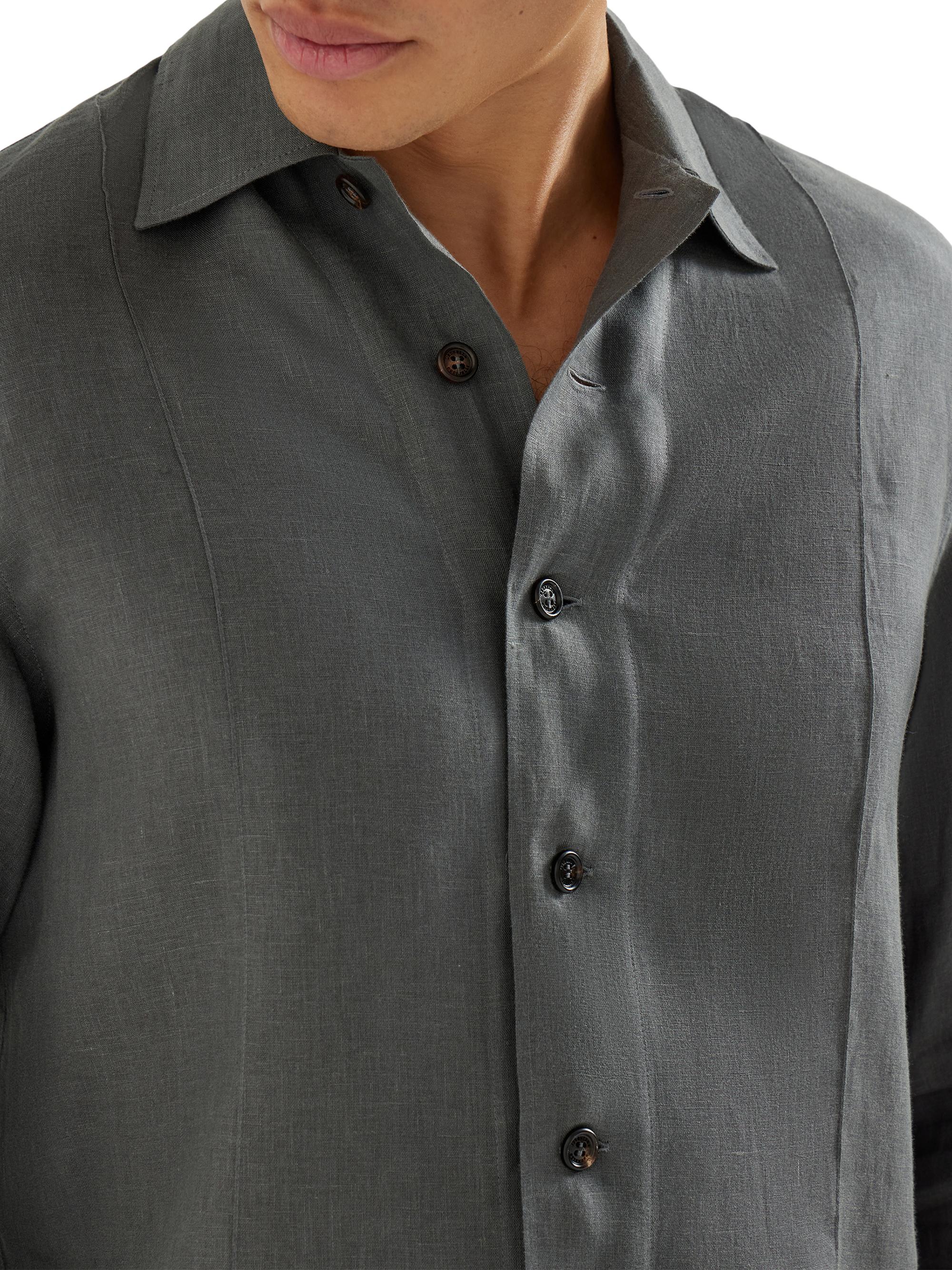 Brunello cucinelli トップス　ダークグレー Brunello Cucinelli Linen Easy Fit Shirt with Crête Details | Saks