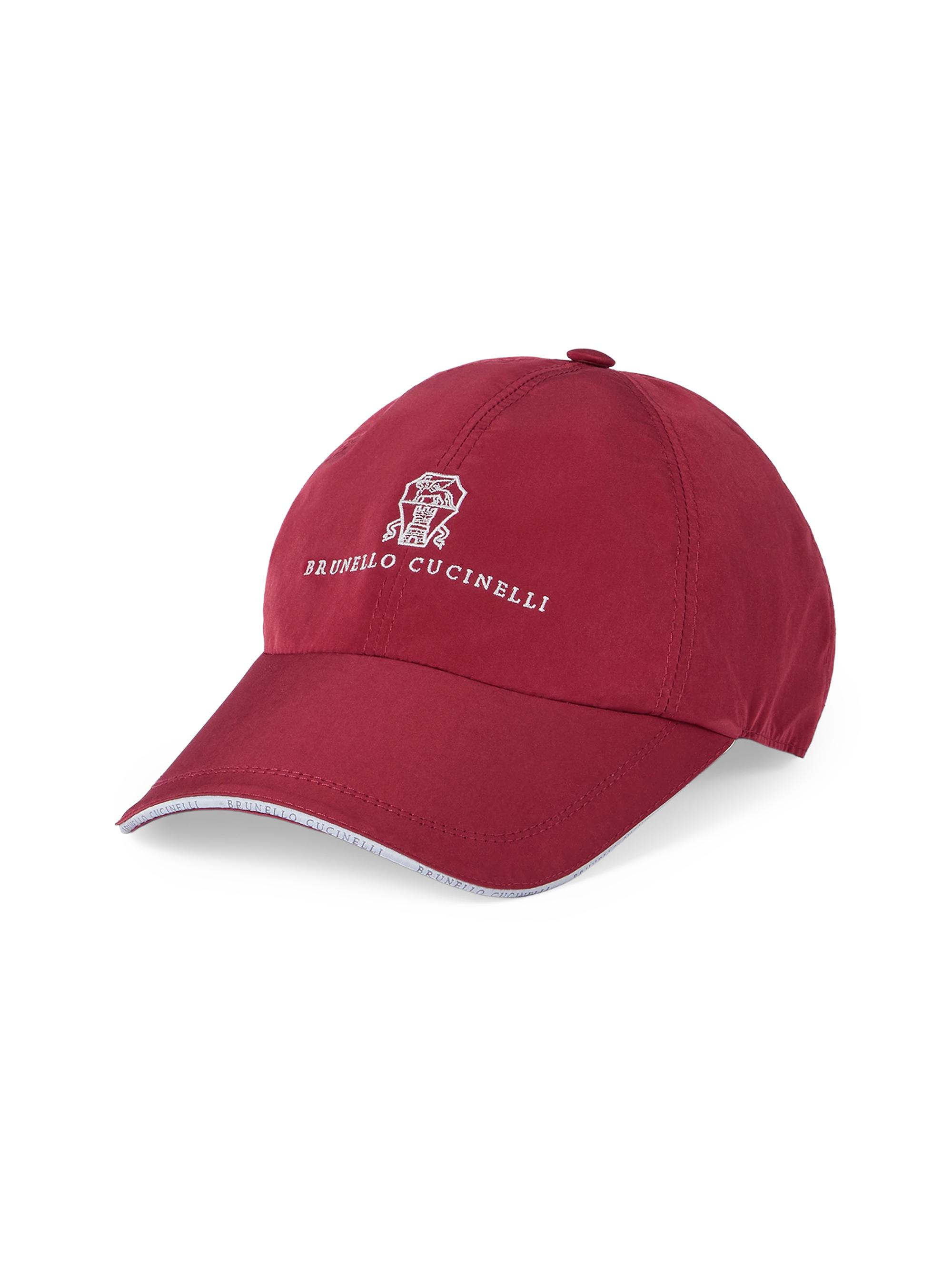 Brunello Cucinelli Men's Bonded Nylon Baseball Cap with Embroidered Logo - Cherry