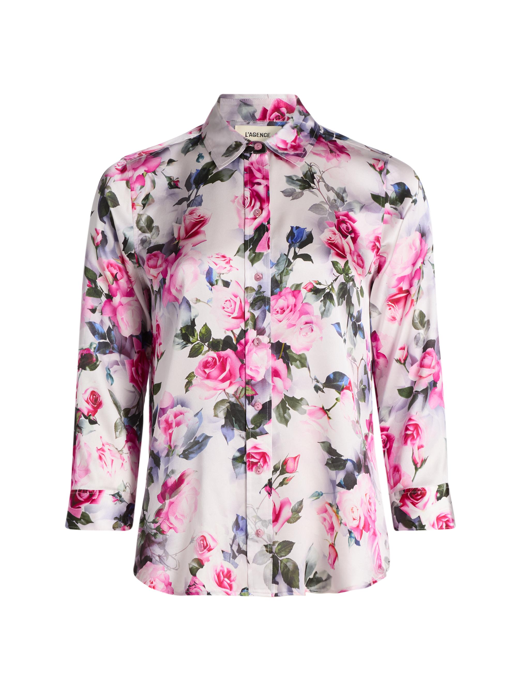 L'AGENCE Women's Dani Floral Three-Quarter-Length Sleeve Blouse - Pink Multi Water Rose