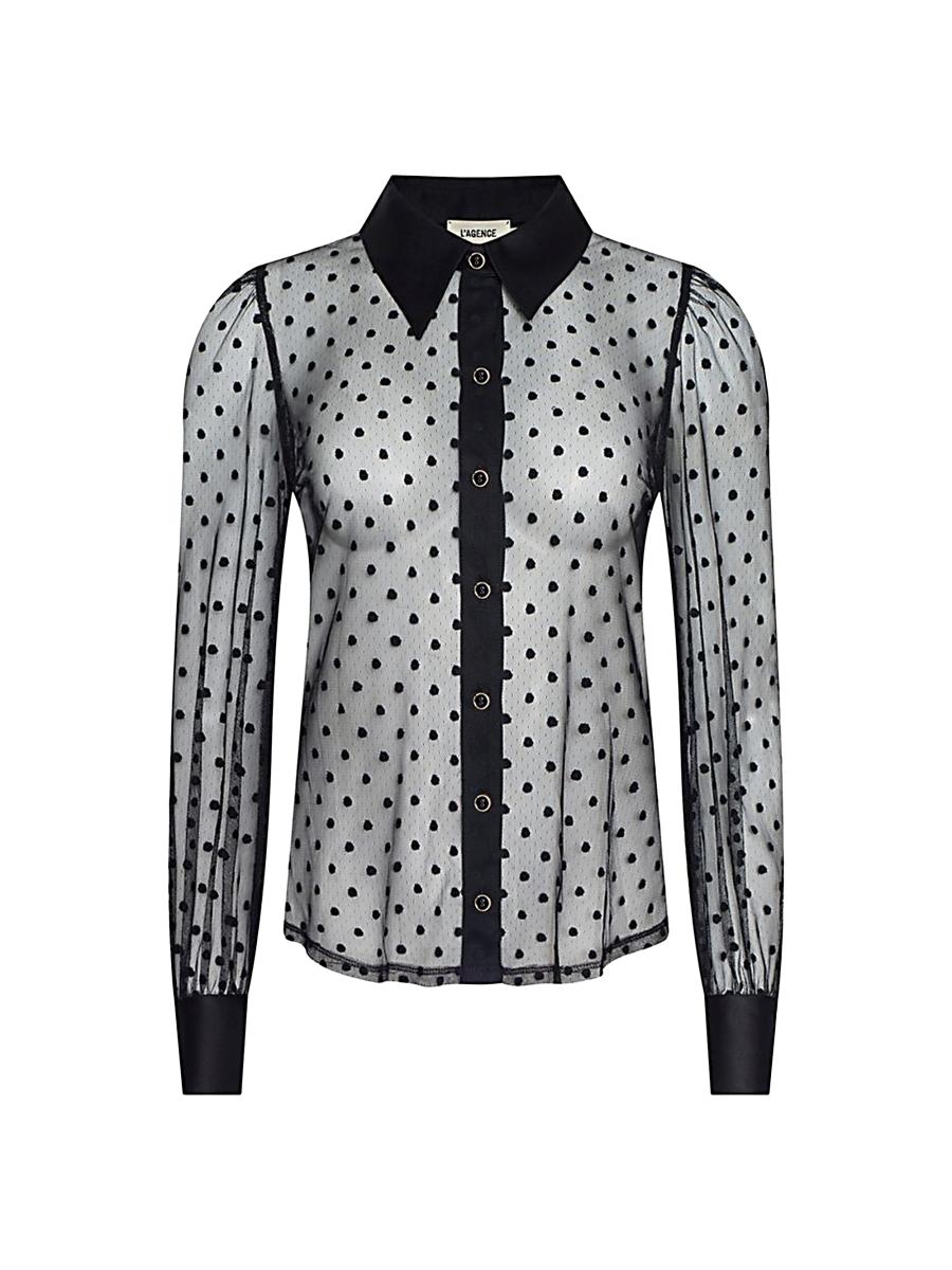 L'AGENCE Sophie Sheer Swiss Dot Blouse | Saks Fifth Avenue