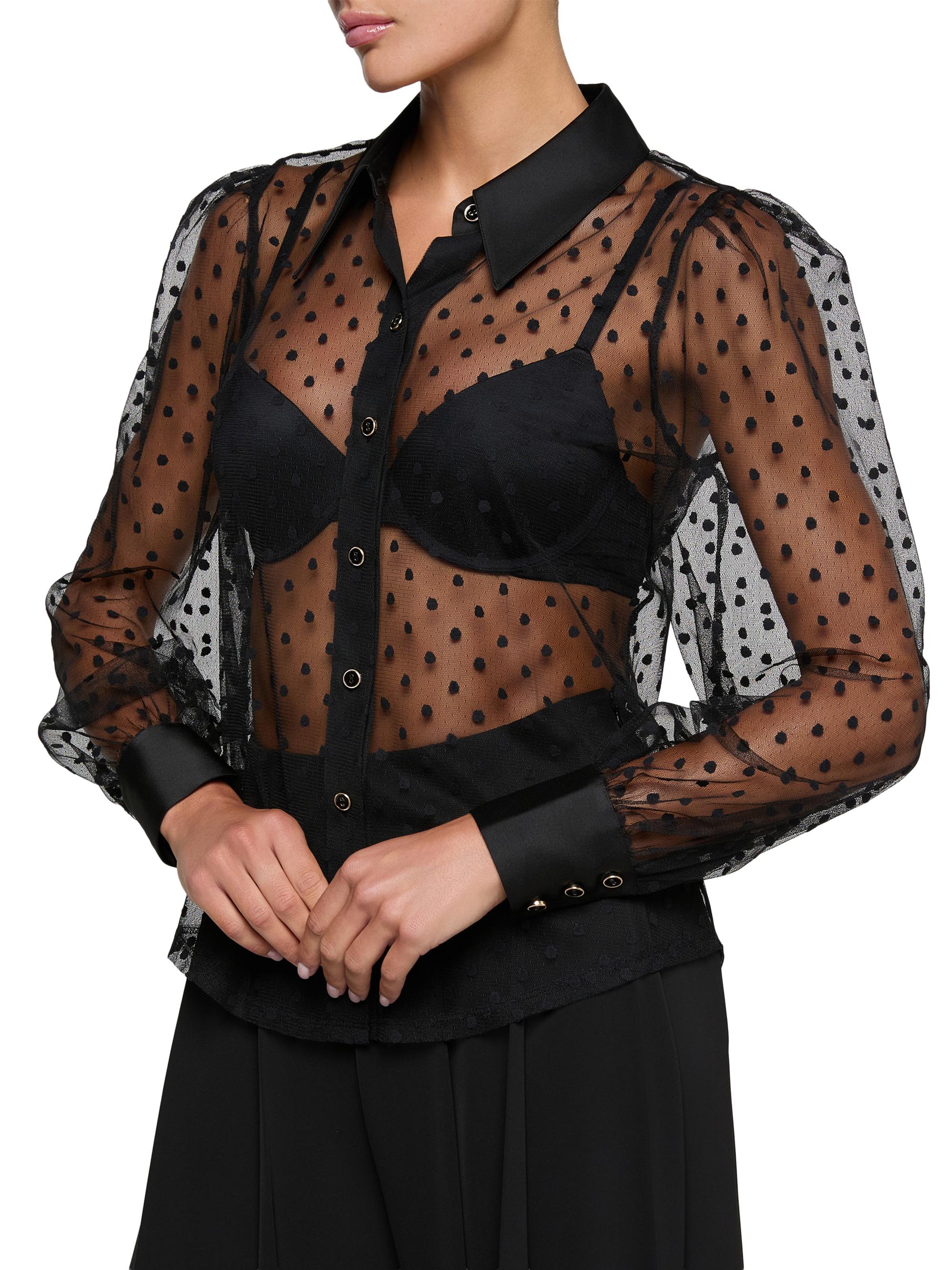 トップス Eaphi SHEER FLAT COLLAR BLOUSE L'AGENCE Sophie Sheer Swiss Dot Blouse | Saks Fifth Avenue