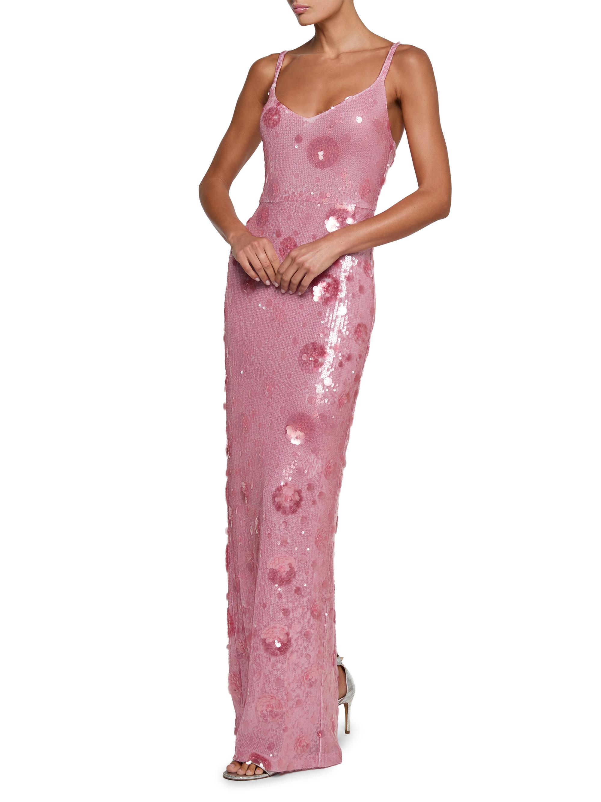 l'agence karma sequin maxi dress L'Agence Karma Sequin Maxi Dress In Clear/Beige Sequin Mesh