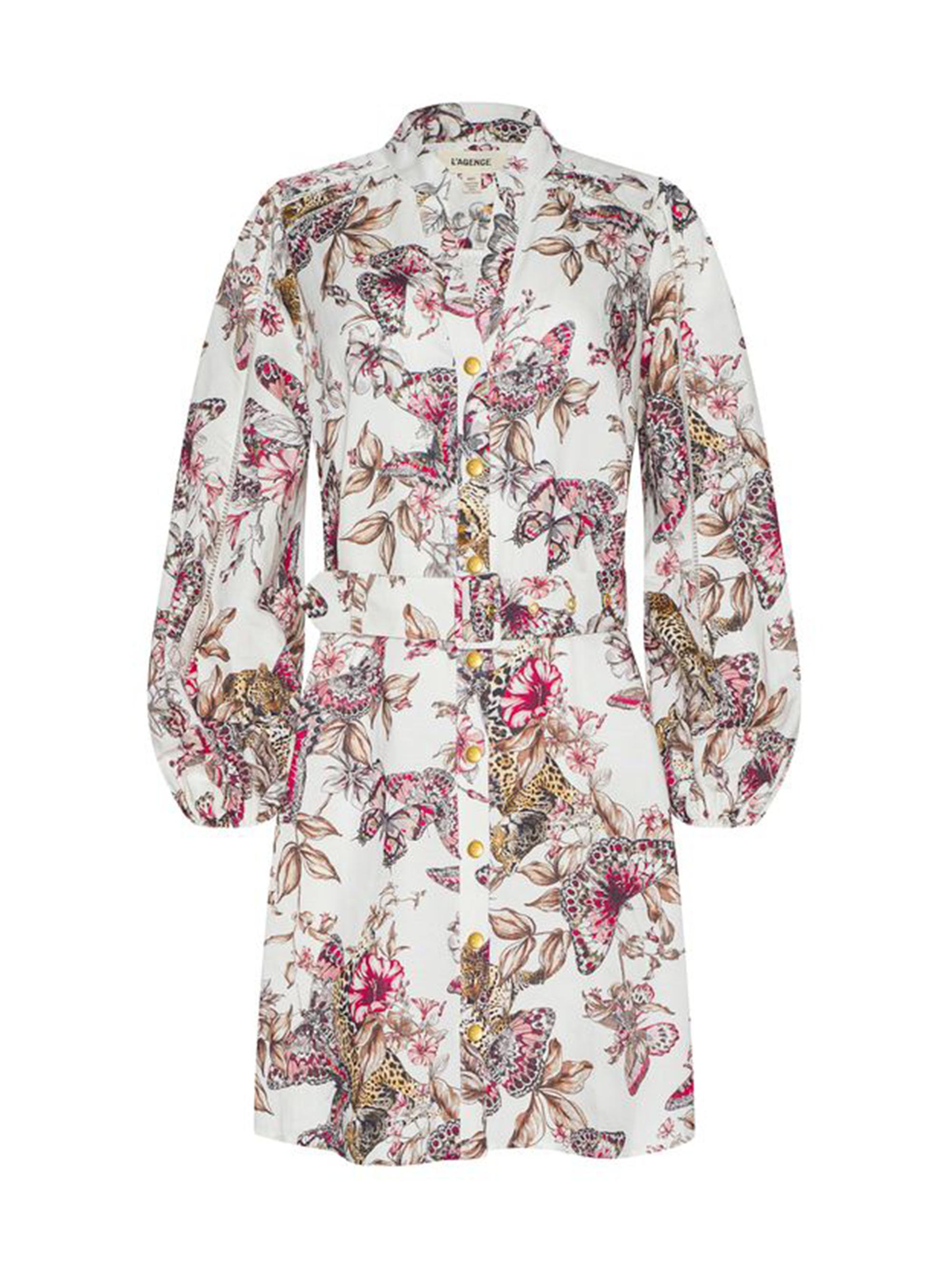 L'AGENCE Women's Kiersten Butterfly Jungle Print Shirtdress - White Multi Butterfly Jungle