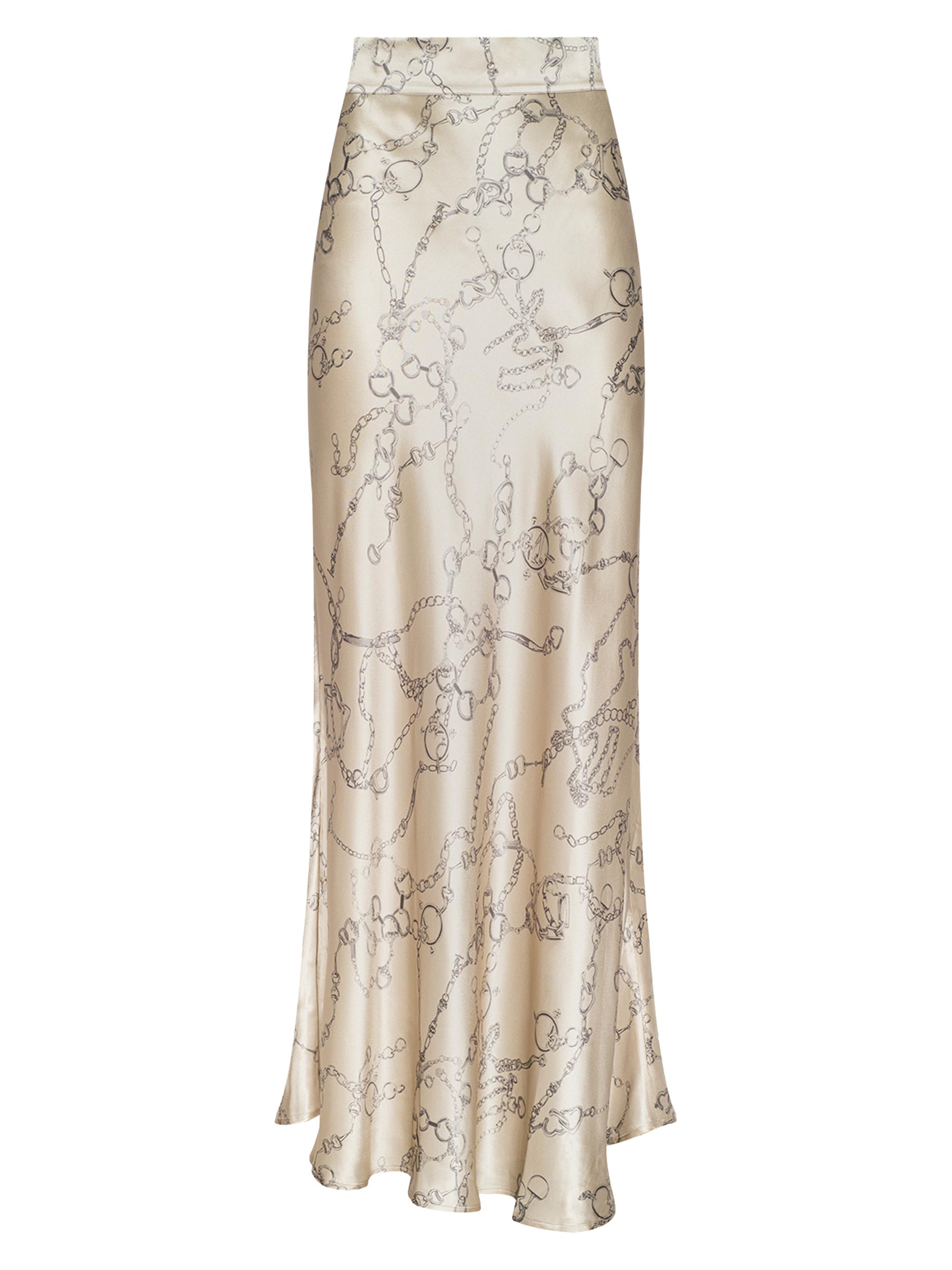 L'AGENCE Women's Ryker Horsebit Chain-Print Silk Maxi Skirt - Soft Macadamia Heart Chain