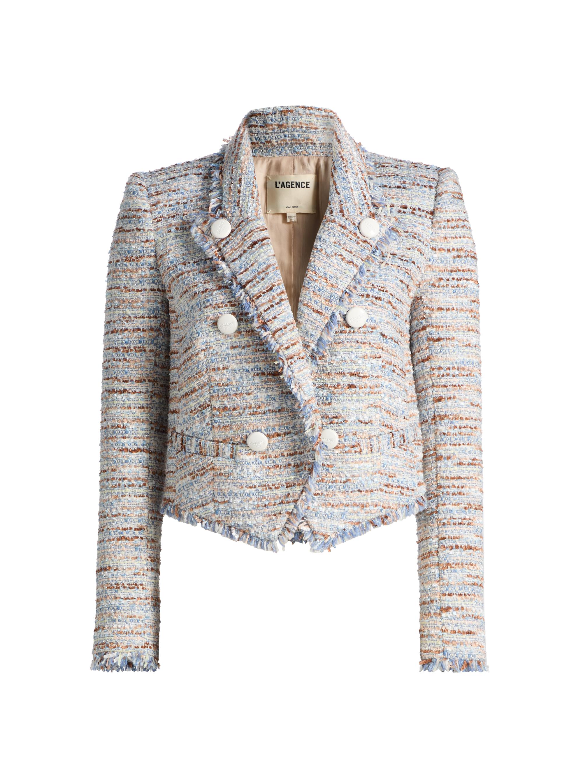 L'AGENCE Women's Marv Boxy Tweed Blazer - Blue Beige Tweed