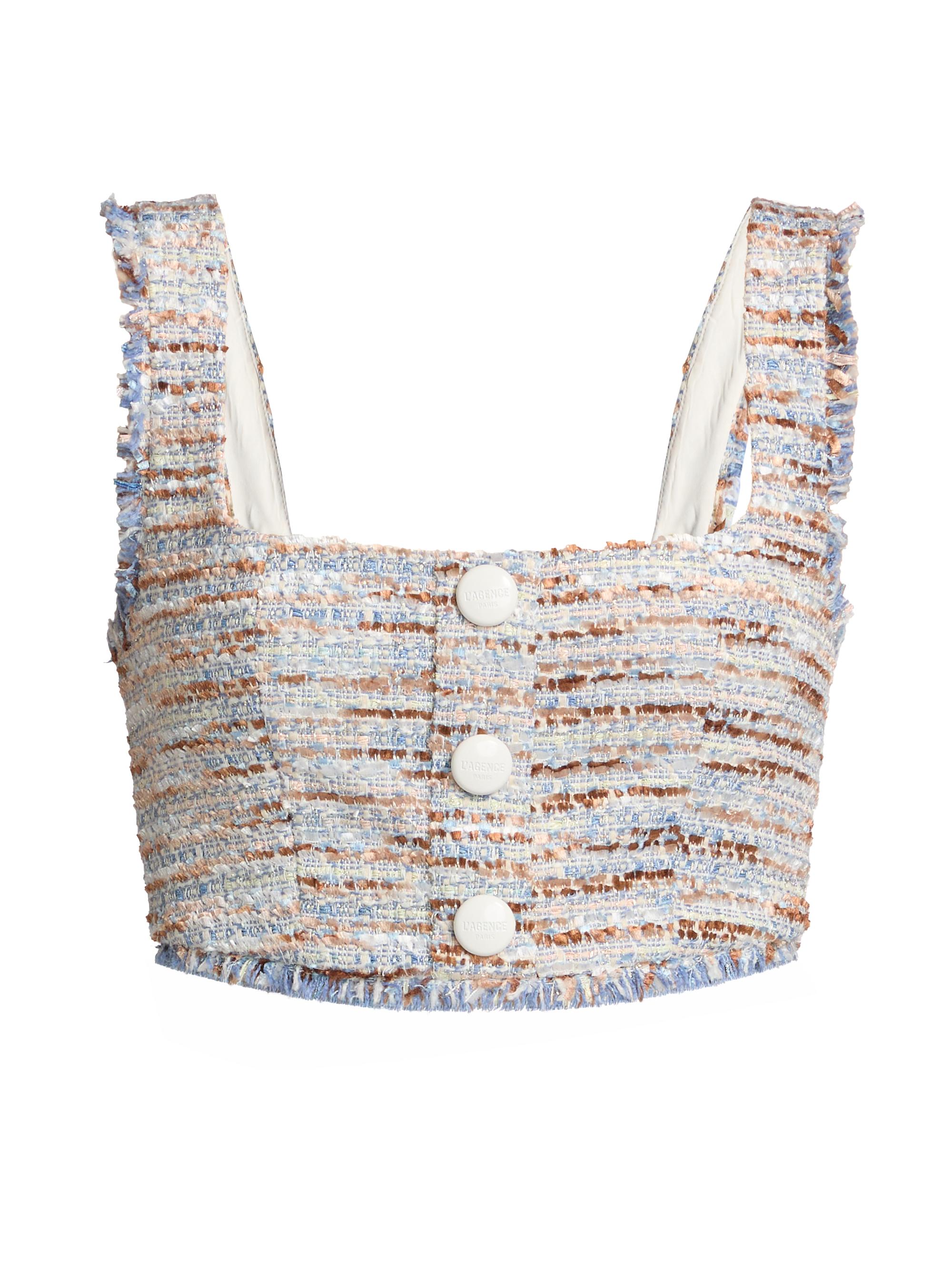 L'AGENCE Women's Muno Tweed Bralette Top - Blue Beige Tweed - Women's Clothing