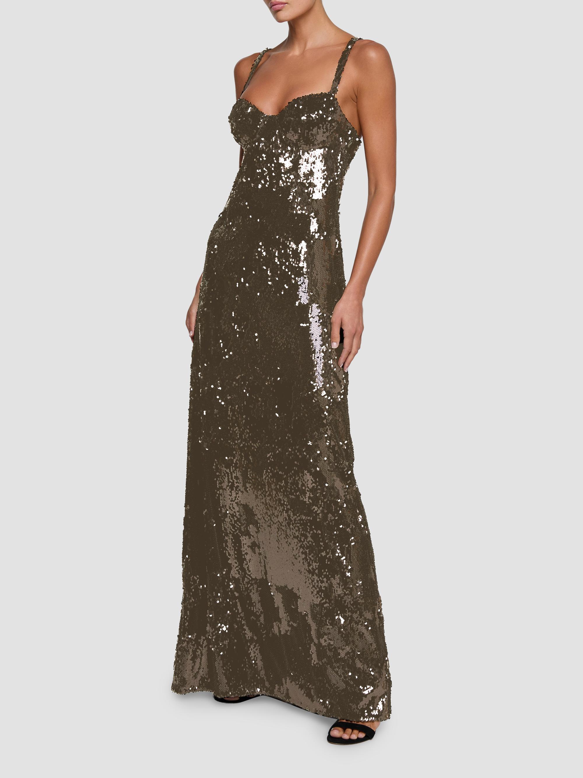 L'AGENCE Women's Sayla Sequin Gown - Smokey Olive | Thumbnail 3