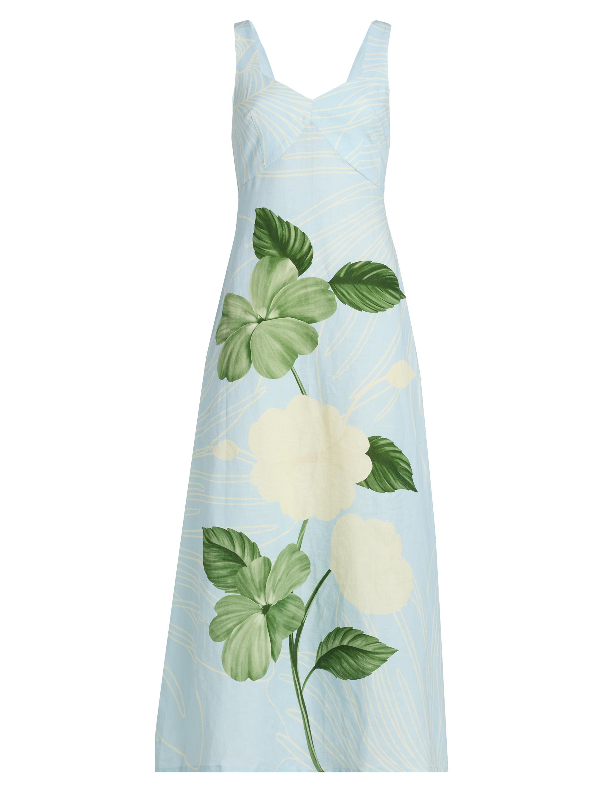 Verandah Women's Ammama Linen Floral Print Maxi Dress - Ice Blue Emerald Impatient