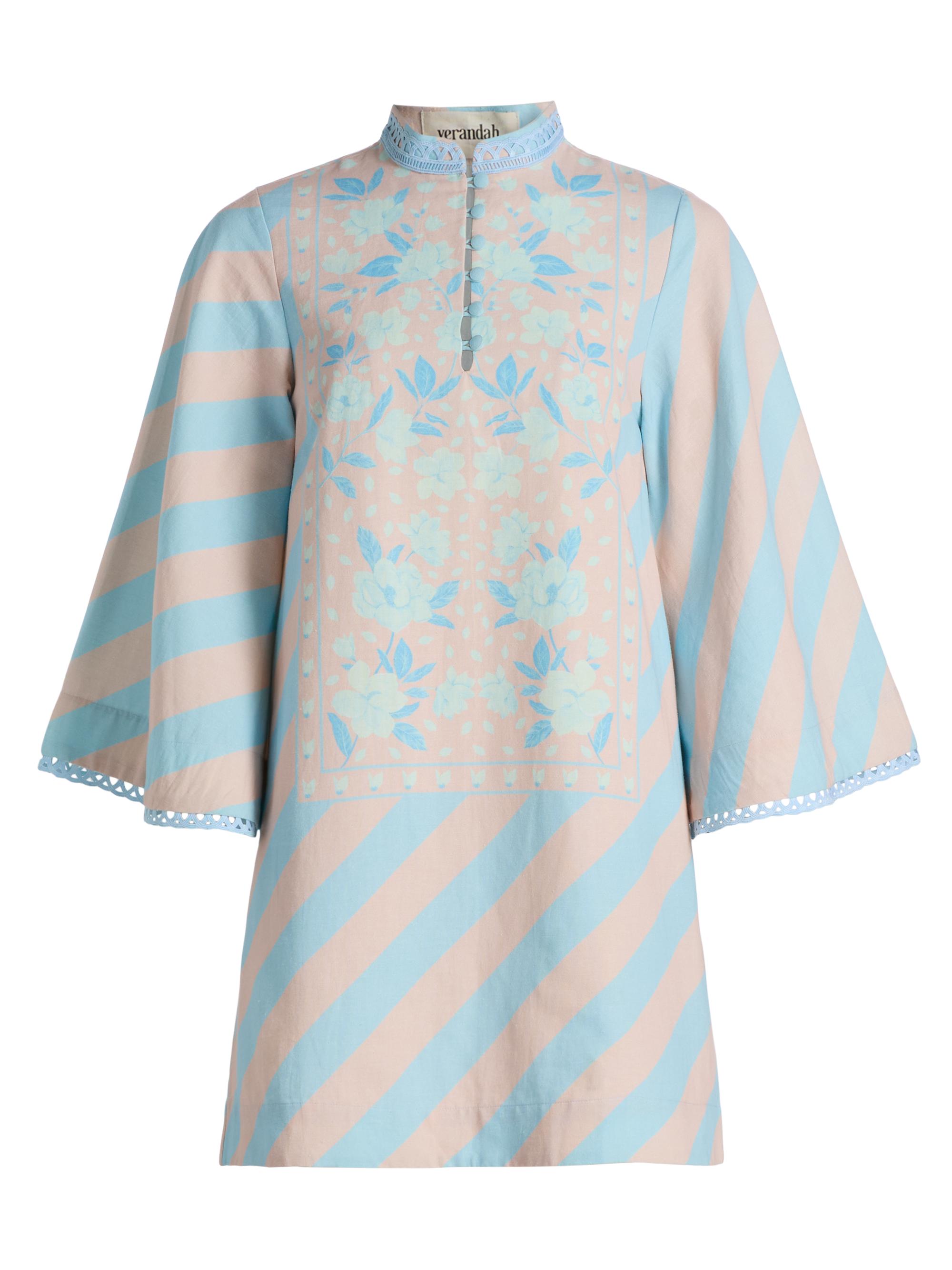 Verandah Women's Ammama Anj Striped Minidress - Ice Blue And Blush Magnolia