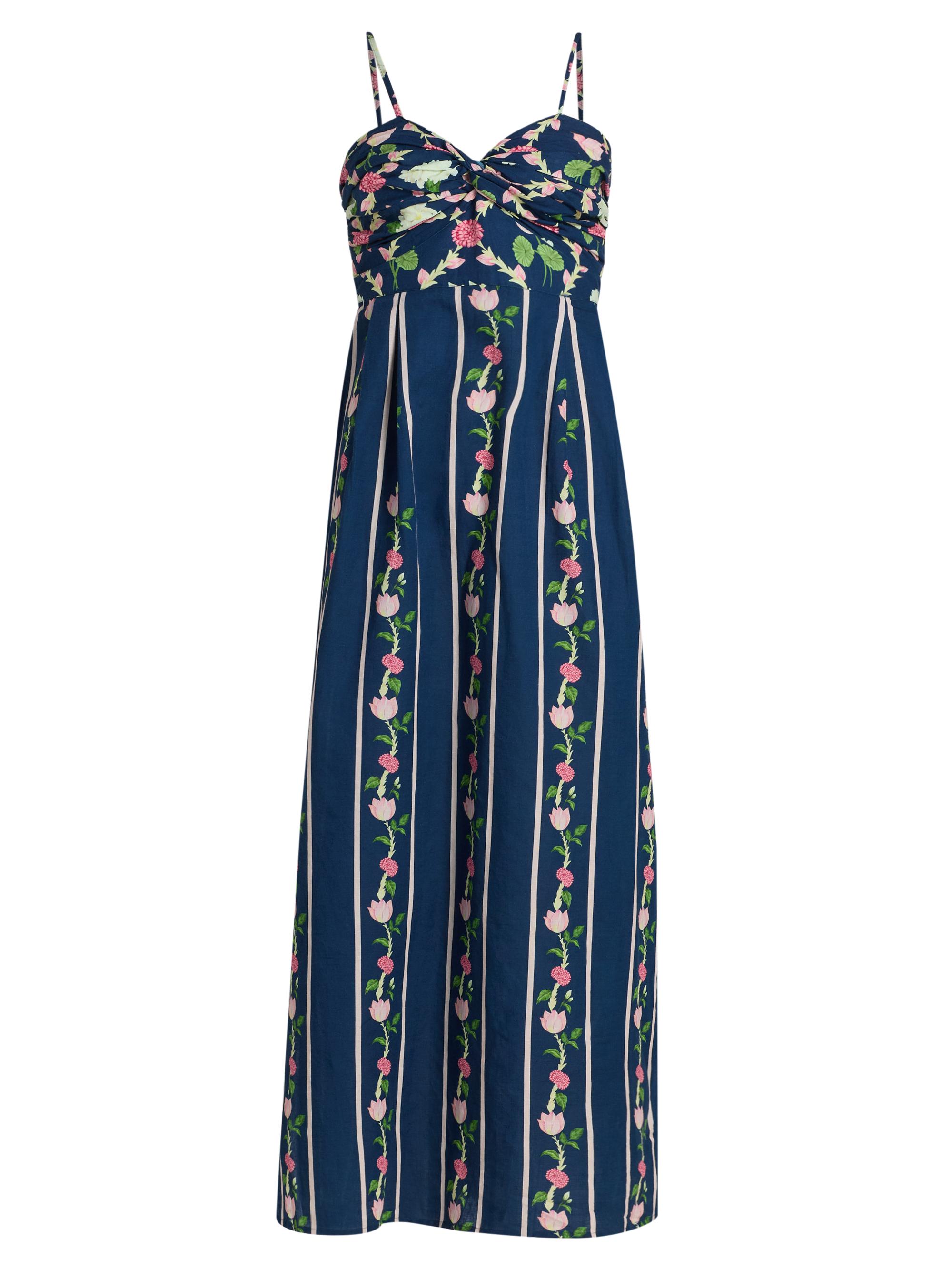 Verandah Women's Ammama Twist Drape Maxi Dress - Navy Lotus Checks And Border