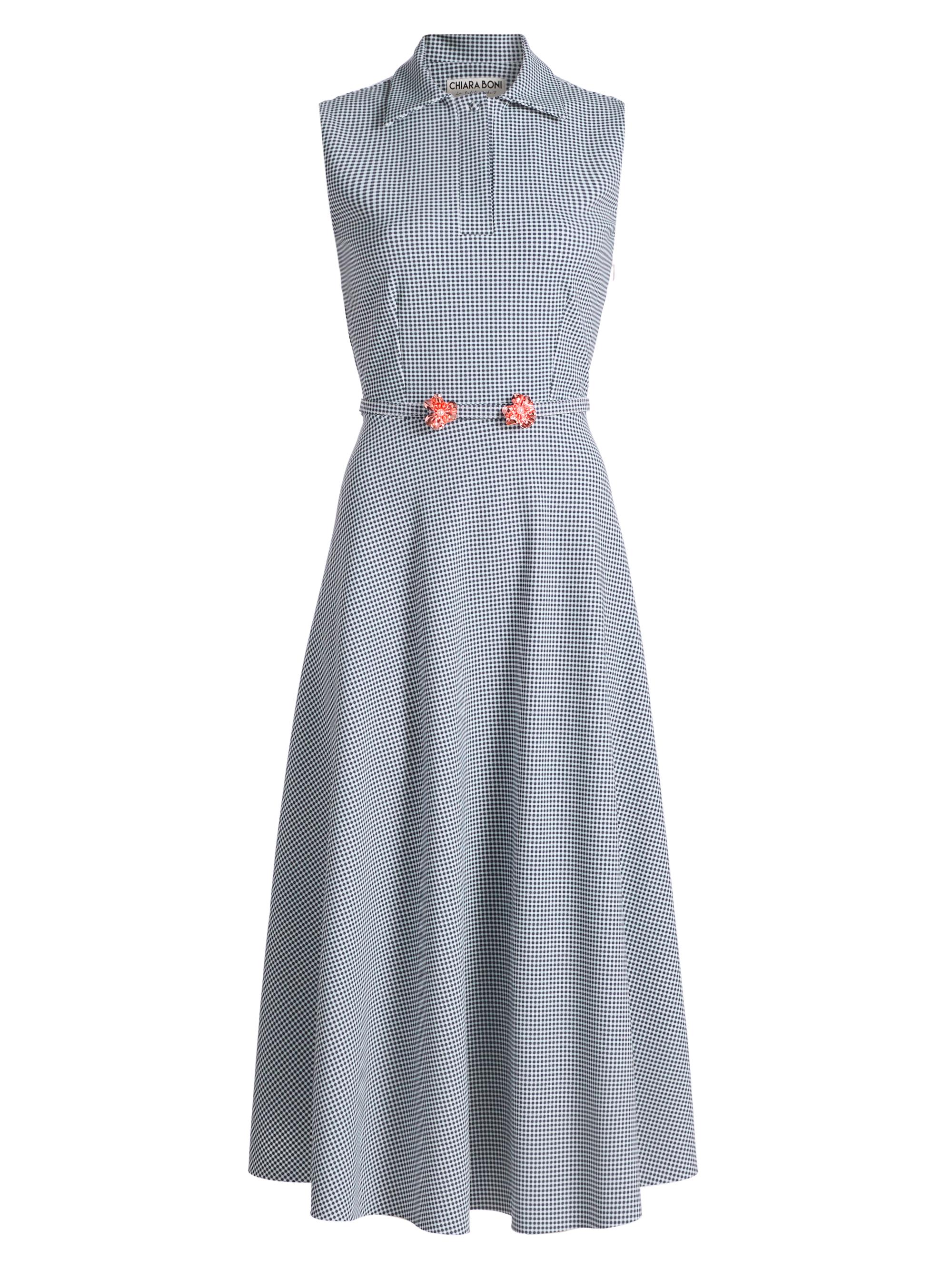 Chiara Boni La Petite Robe Women's Koha Flower Brooch Checkered Belted Midi-Shirtdress - Blu Notte Gingham