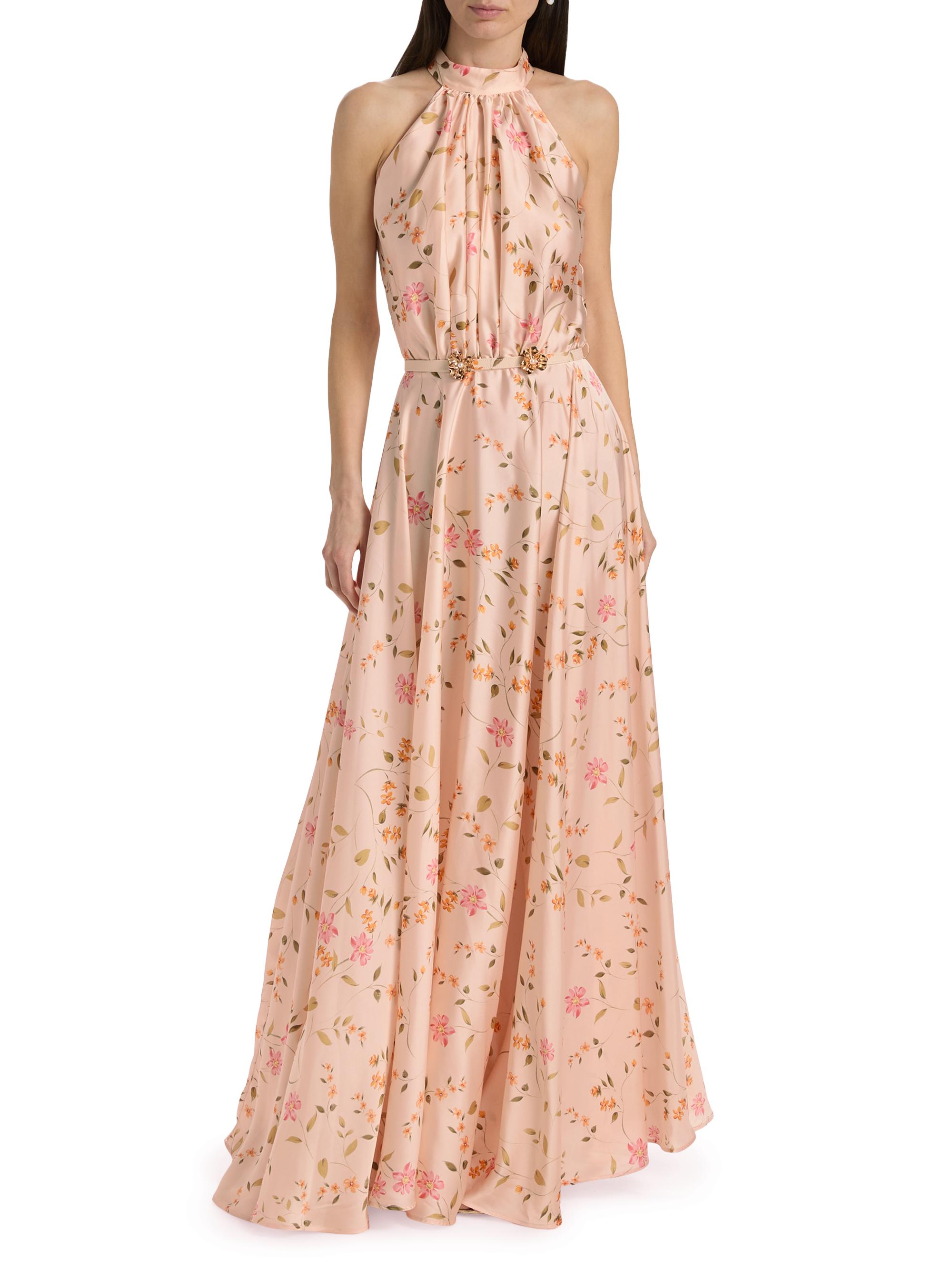 Chiara Boni La Petite Robe Women's Otaku Floral Satin Belted Gown - Cyd Gold - side view in Gold