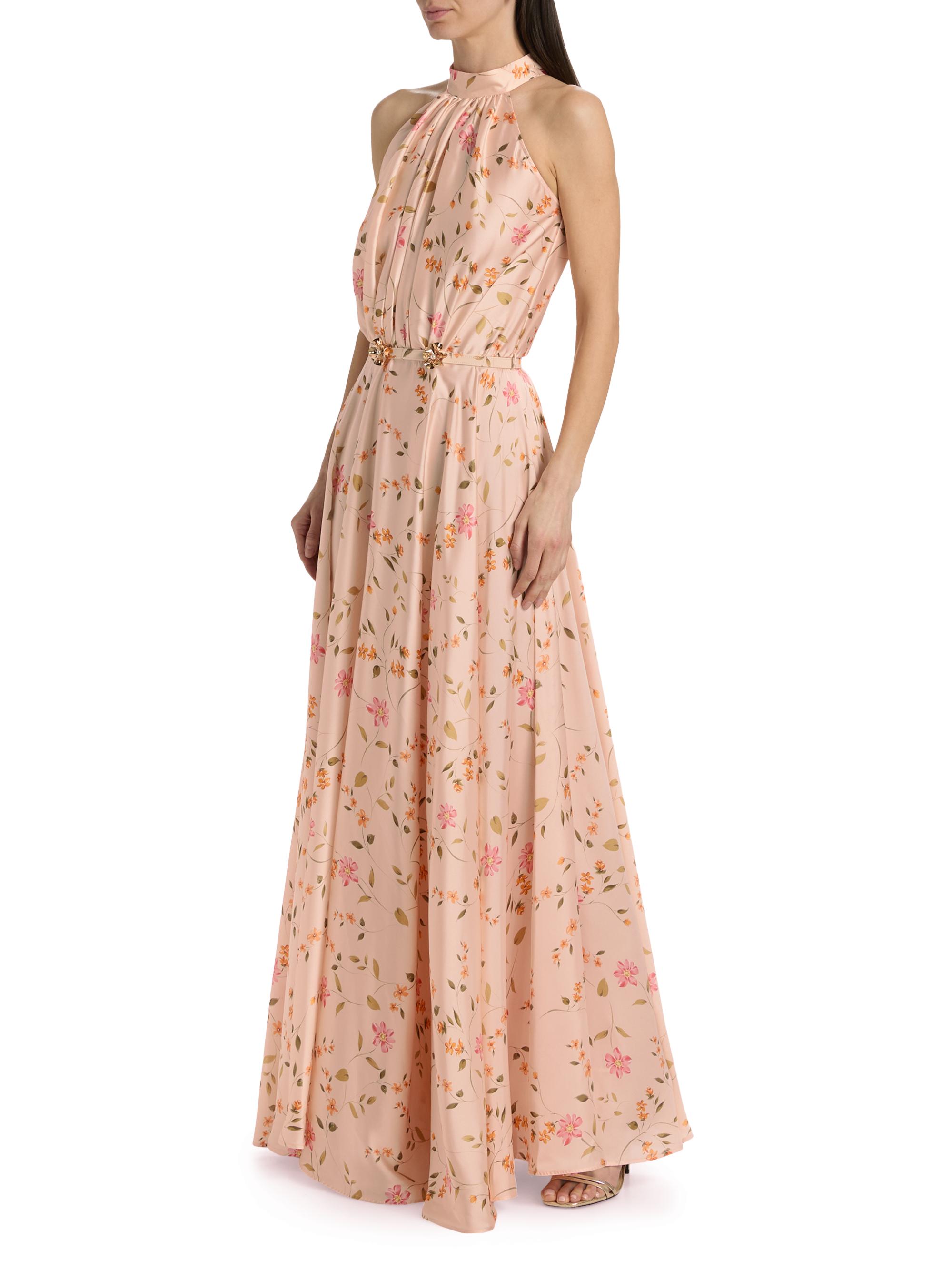 Chiara Boni La Petite Robe Women's Otaku Floral Satin Belted Gown - Cyd Gold - detail view in Gold