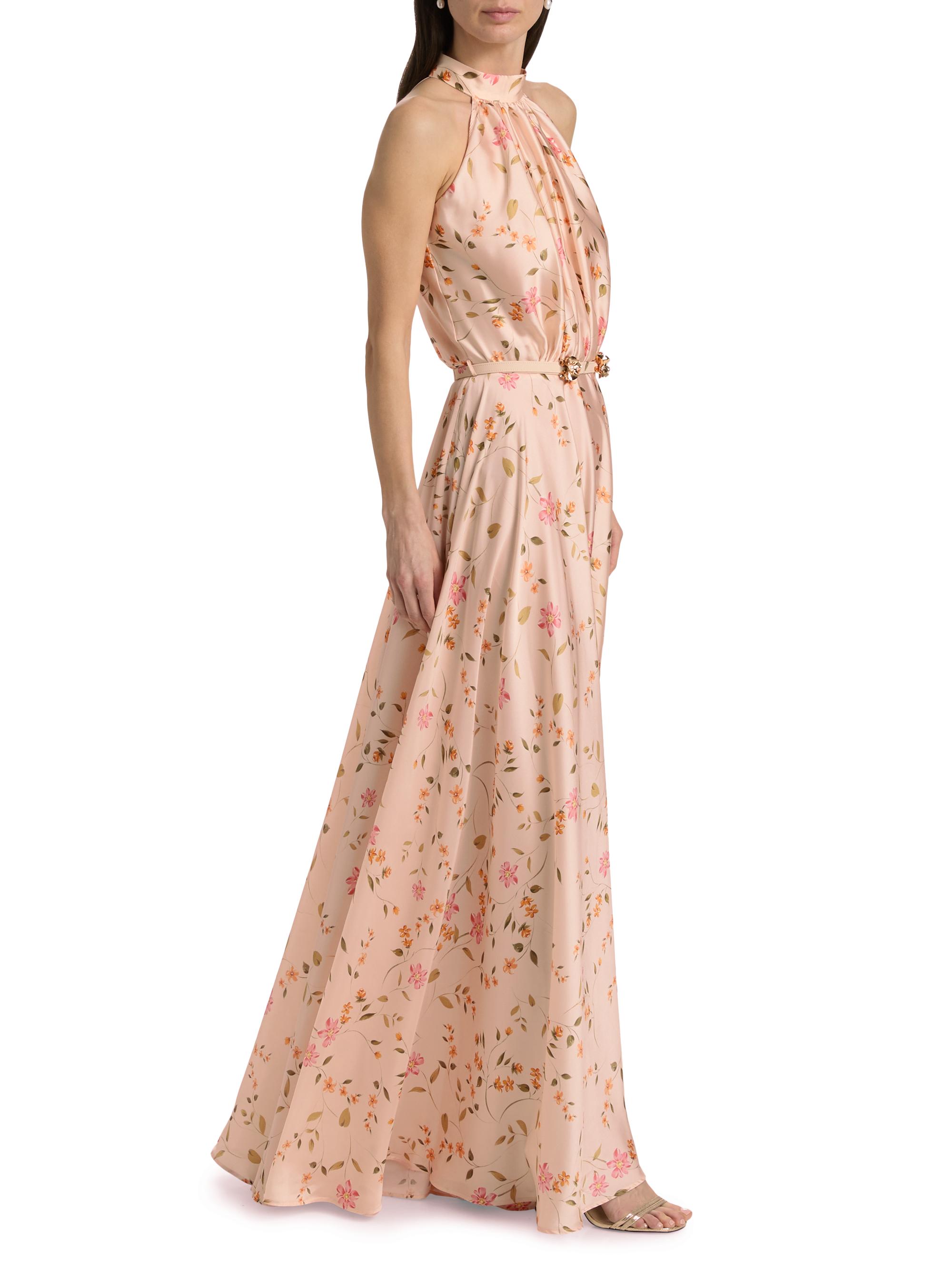 Chiara Boni La Petite Robe Women's Otaku Floral Satin Belted Gown - Cyd Gold - back view in Gold
