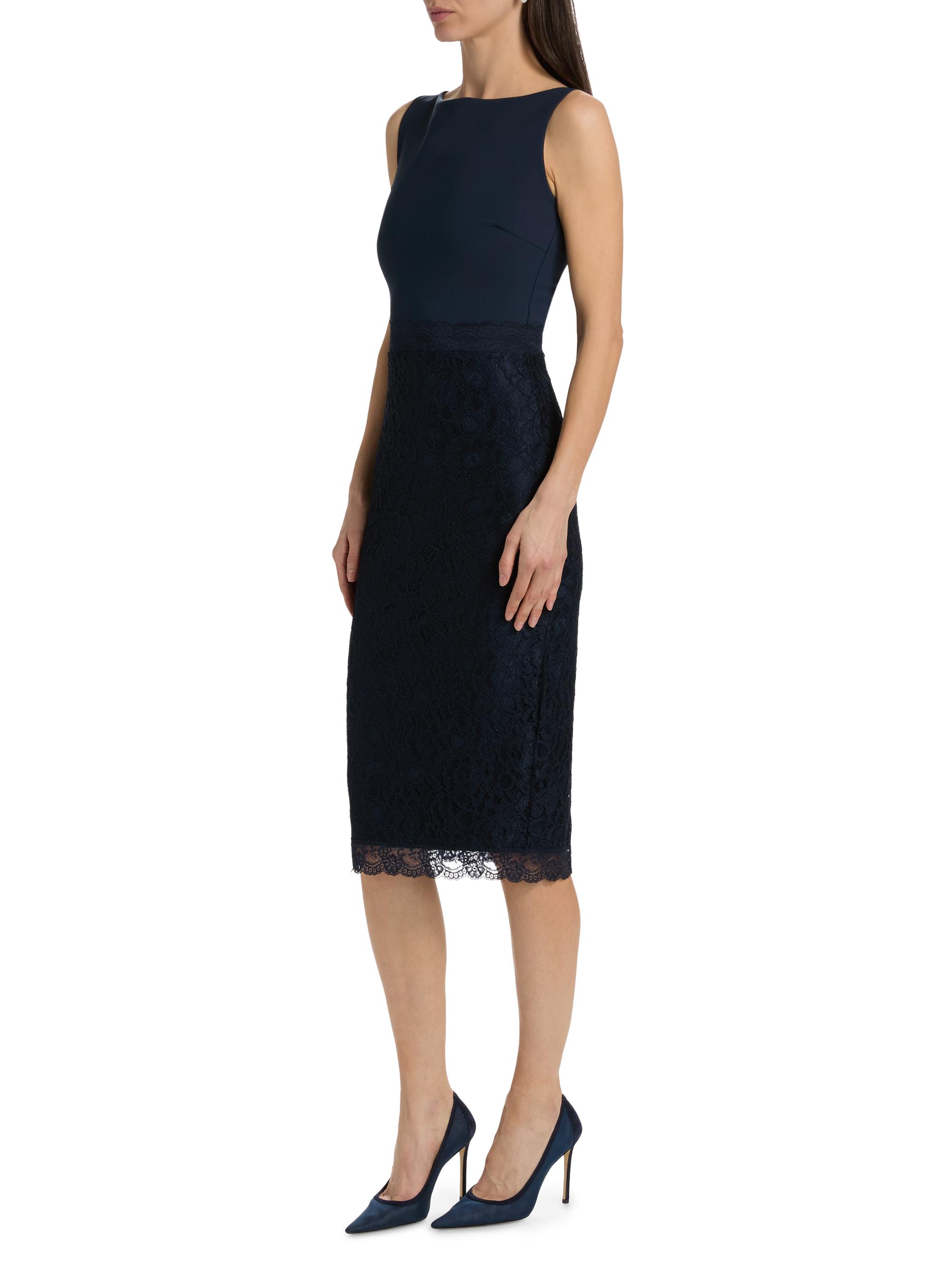 Chiara Boni La Petite Robe Women's Fluis Lace-Trim Cocktail Midi-Dress - Blue Notte - detail view in Navy