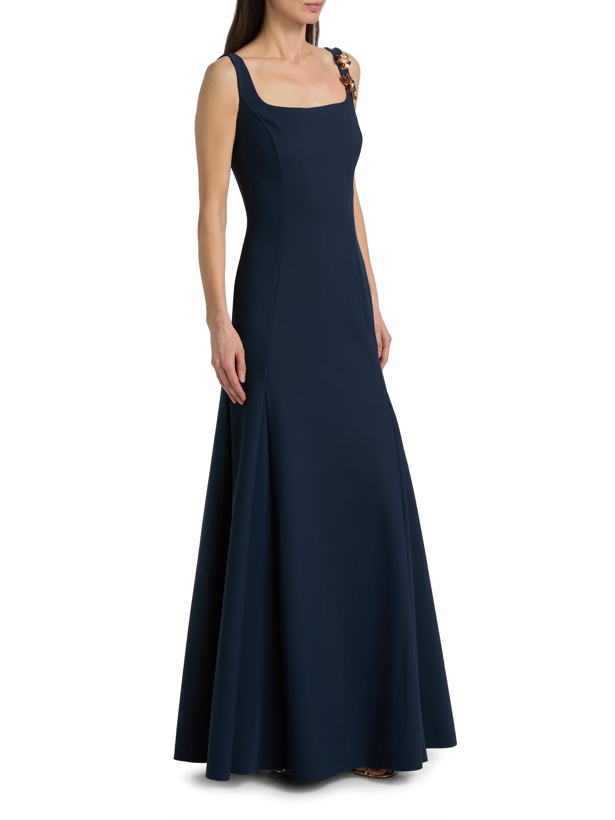 Chiara Boni La Petite Robe Women's Nisei Floral Appliqué A-Line Gown - Dusk Blue - detail view in Blue
