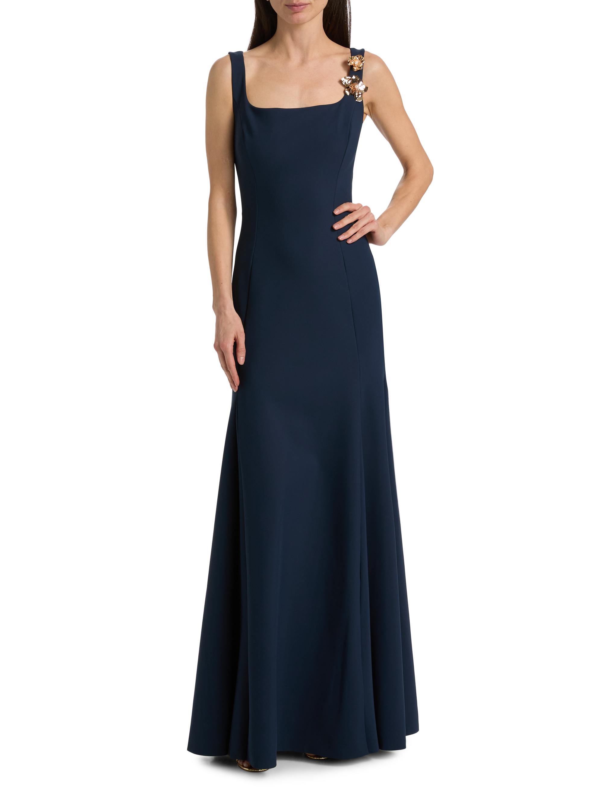 Chiara Boni La Petite Robe Women's Nisei Floral Appliqué A-Line Gown - Dusk Blue - back view in Blue