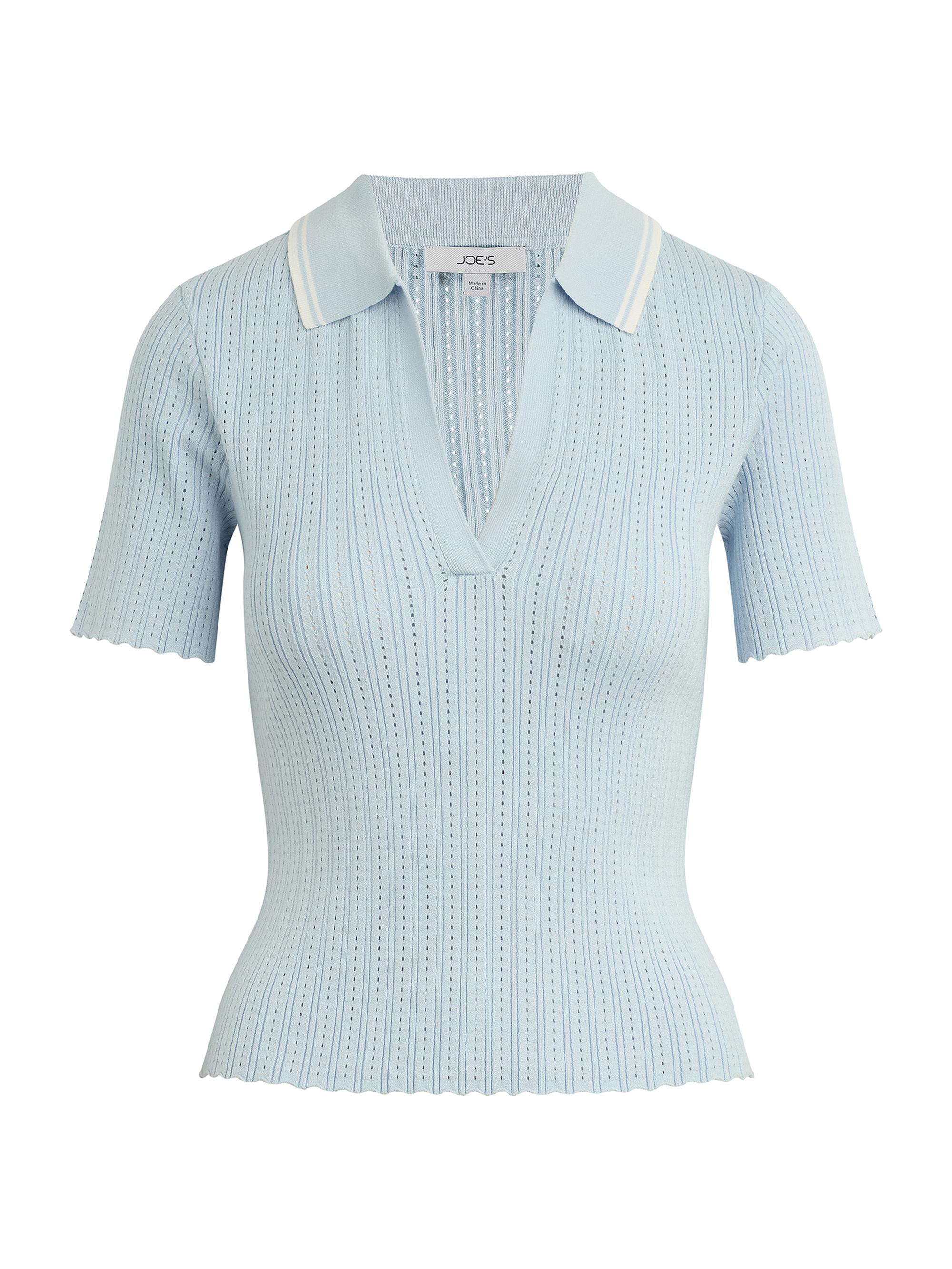 Joe's Jeans Women's The Jess Pointelle-Knit Polo Shirt - Powder Blue