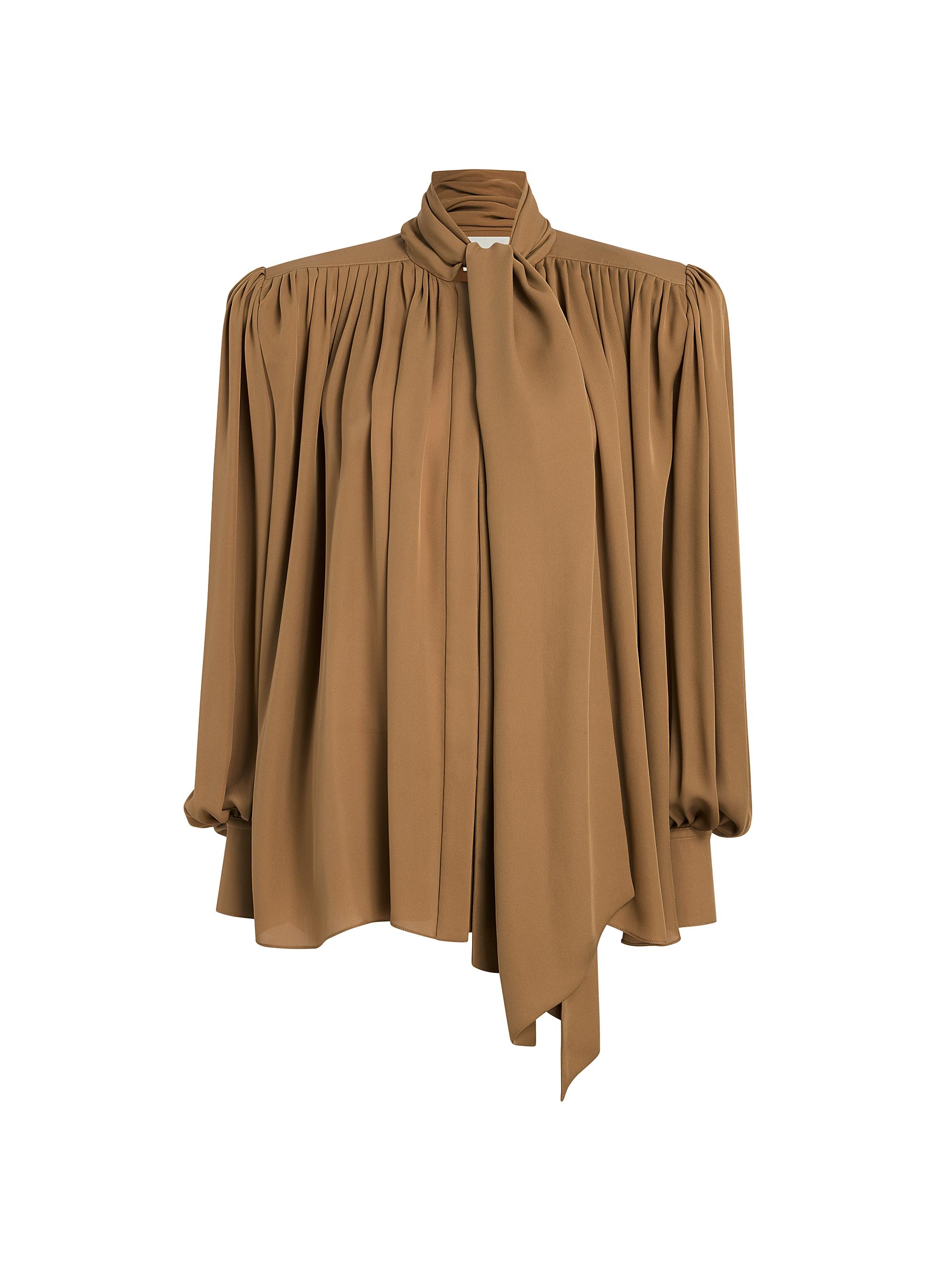 Khaite Women's Vali Silk Pleated Tieneck Blouse - Golden Ochre