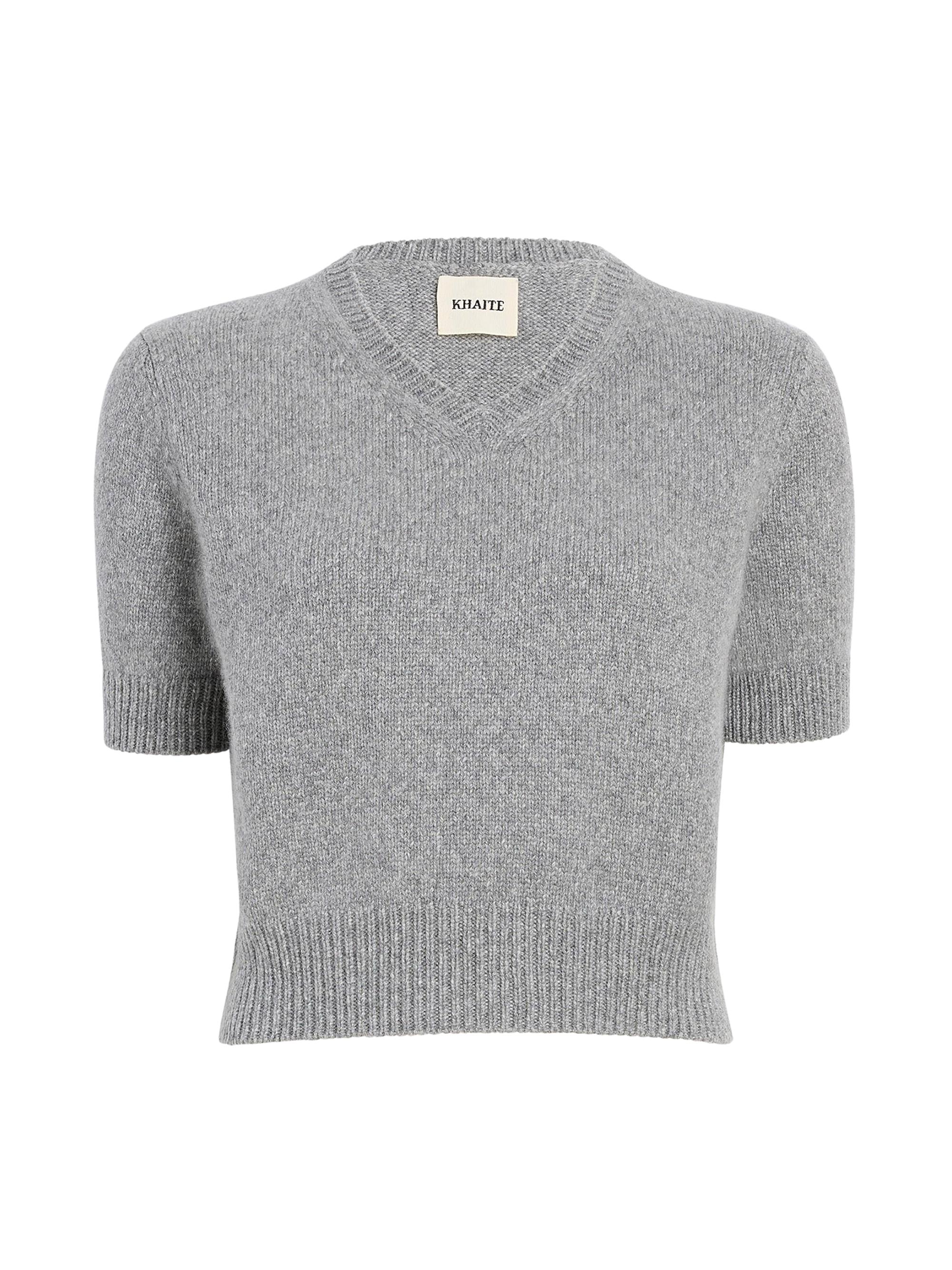 Khaite Women's Jas Cashmere Short-Sleeve Sweater - Fog