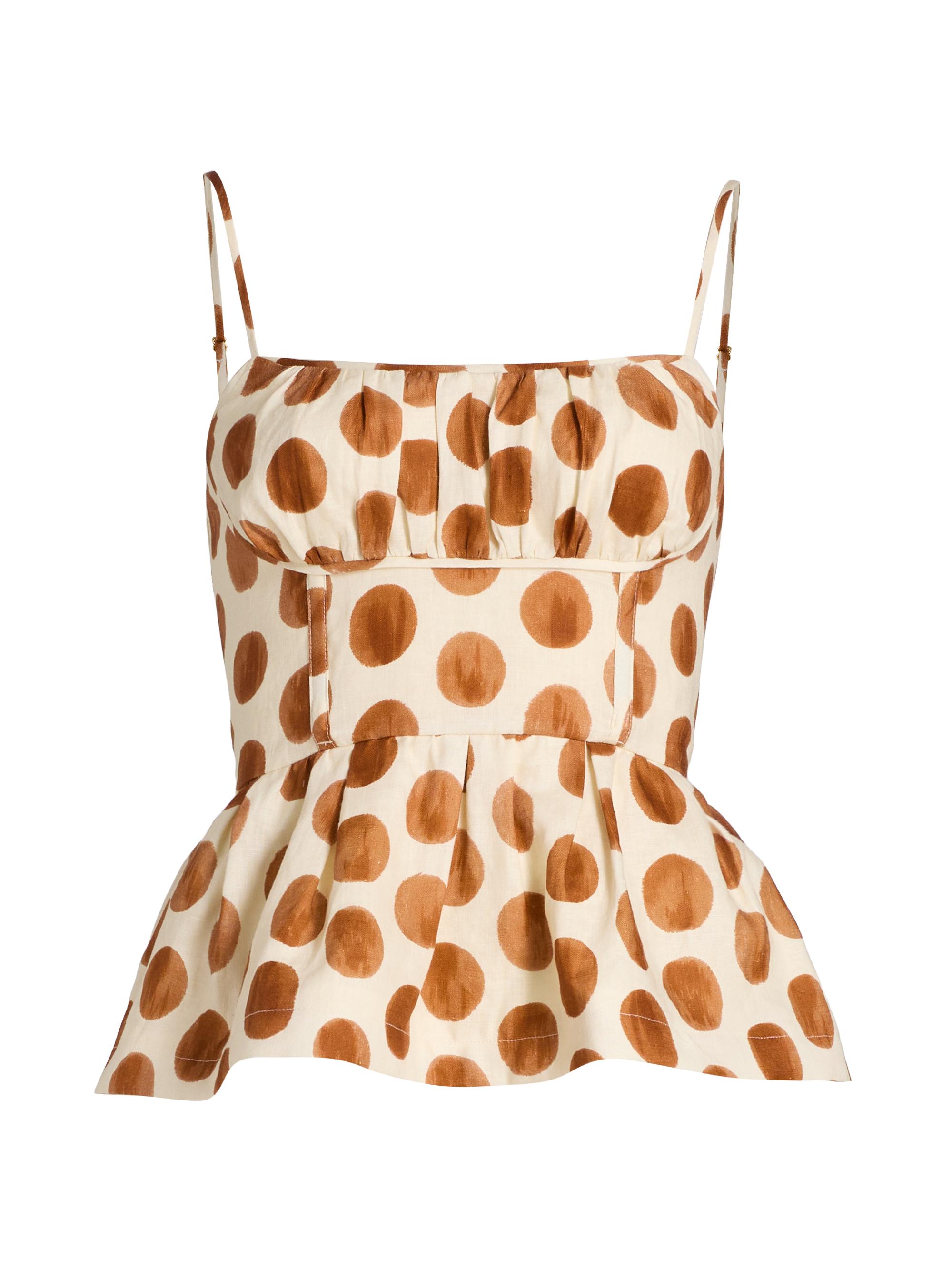 Cara Cara Women's Alba Spot Linen Peplum Top - Celeste Spot Ginger