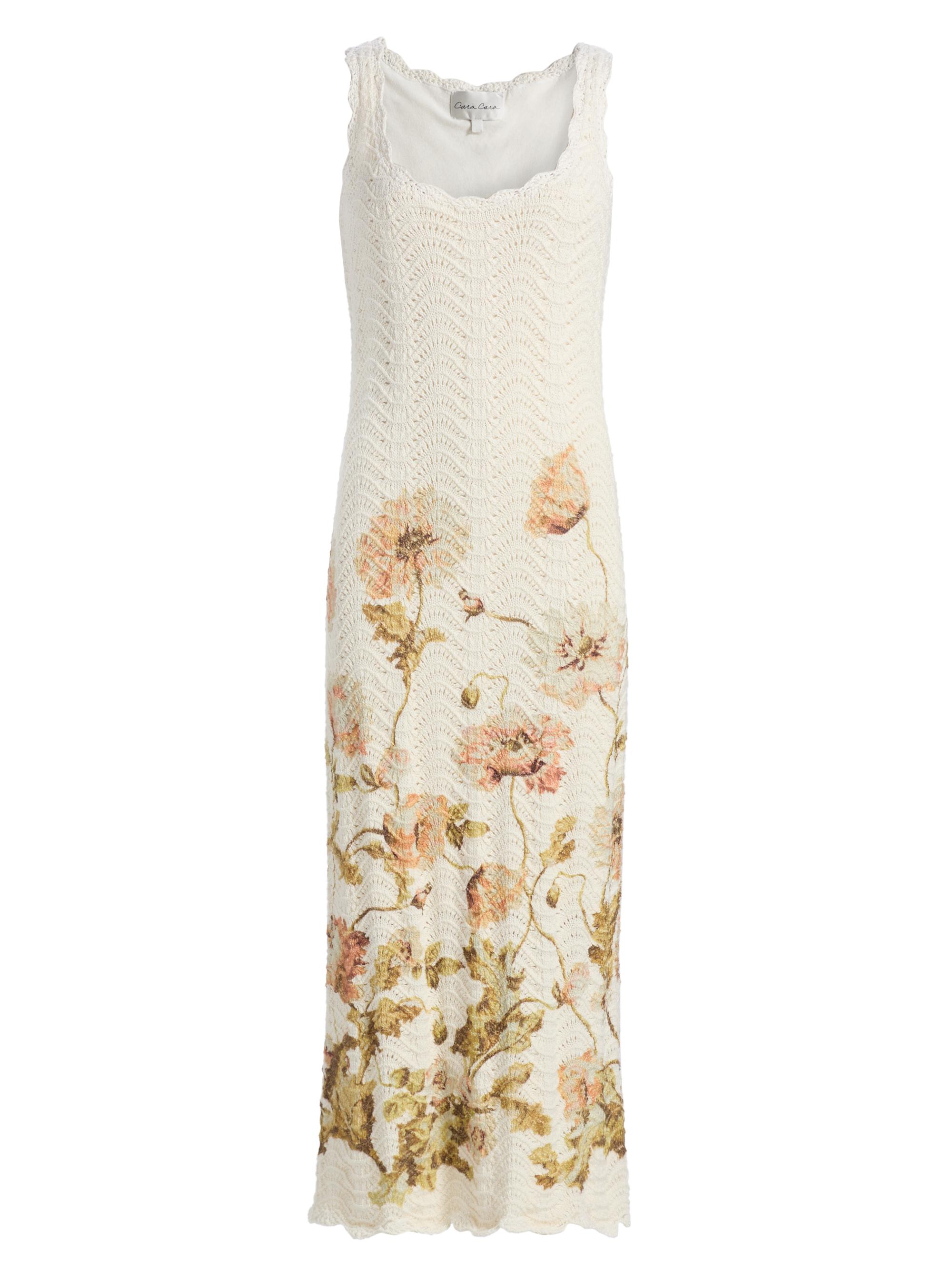 Cara Cara Women's Orel Crochet Floral Cotton Midi-Dress - Lockwood Flora Egret