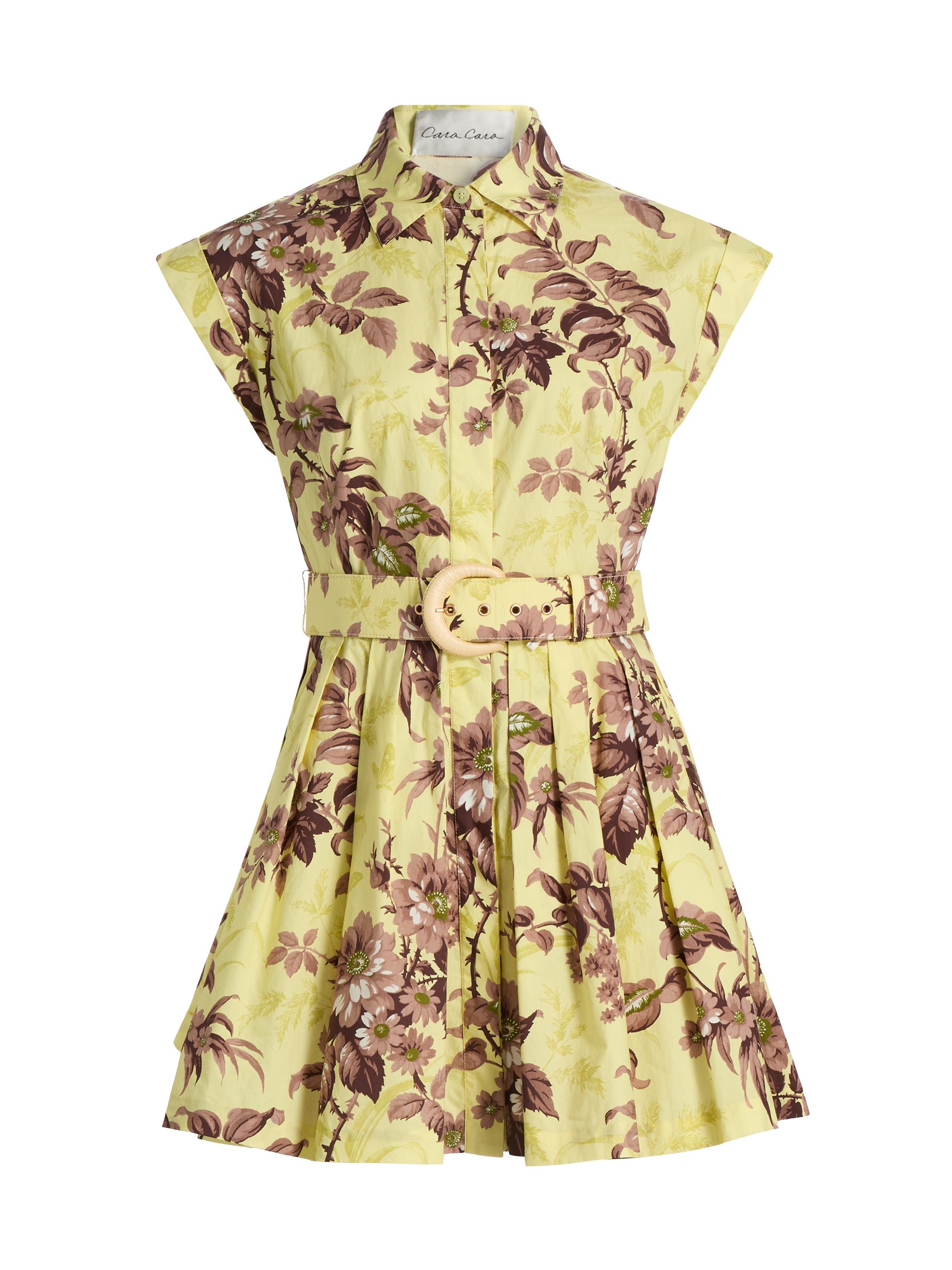 Cara Cara Women's Octavia Floral Cotton Poplin Mini-Shirtdress - Windsor Lemon