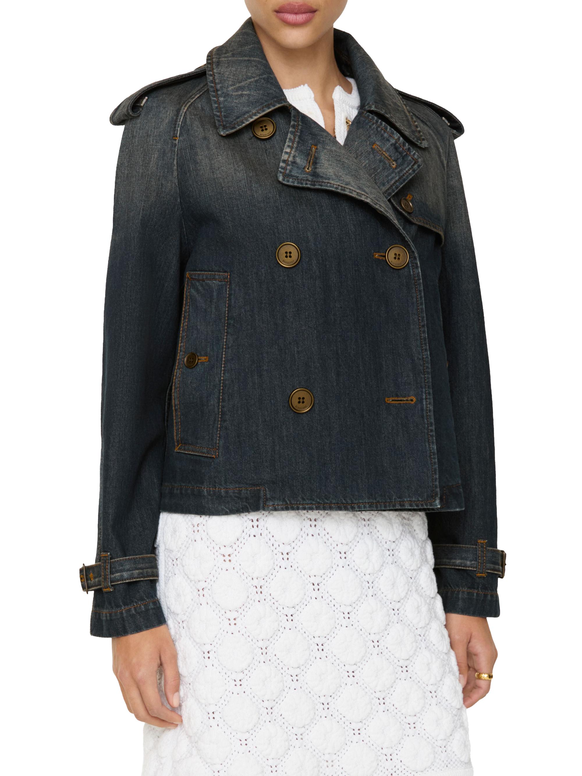 Burberry Mayfair Denim Crop Trench Jacket | Saks Fifth Avenue